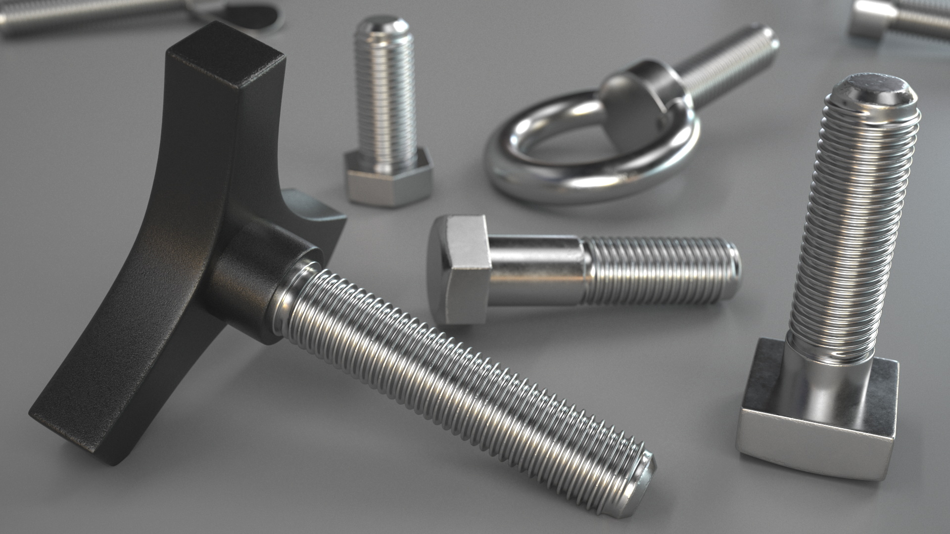 Chromed Steel Nuts and Bolts Kit 3D