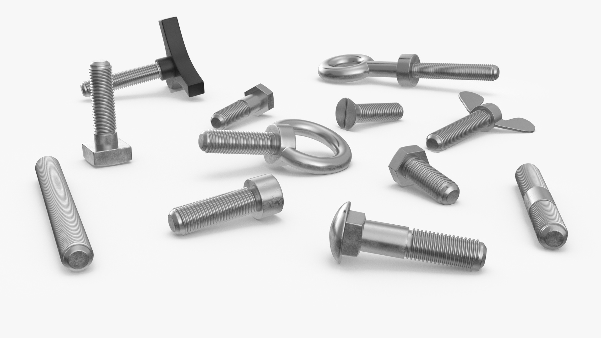 Chromed Steel Nuts and Bolts Kit 3D
