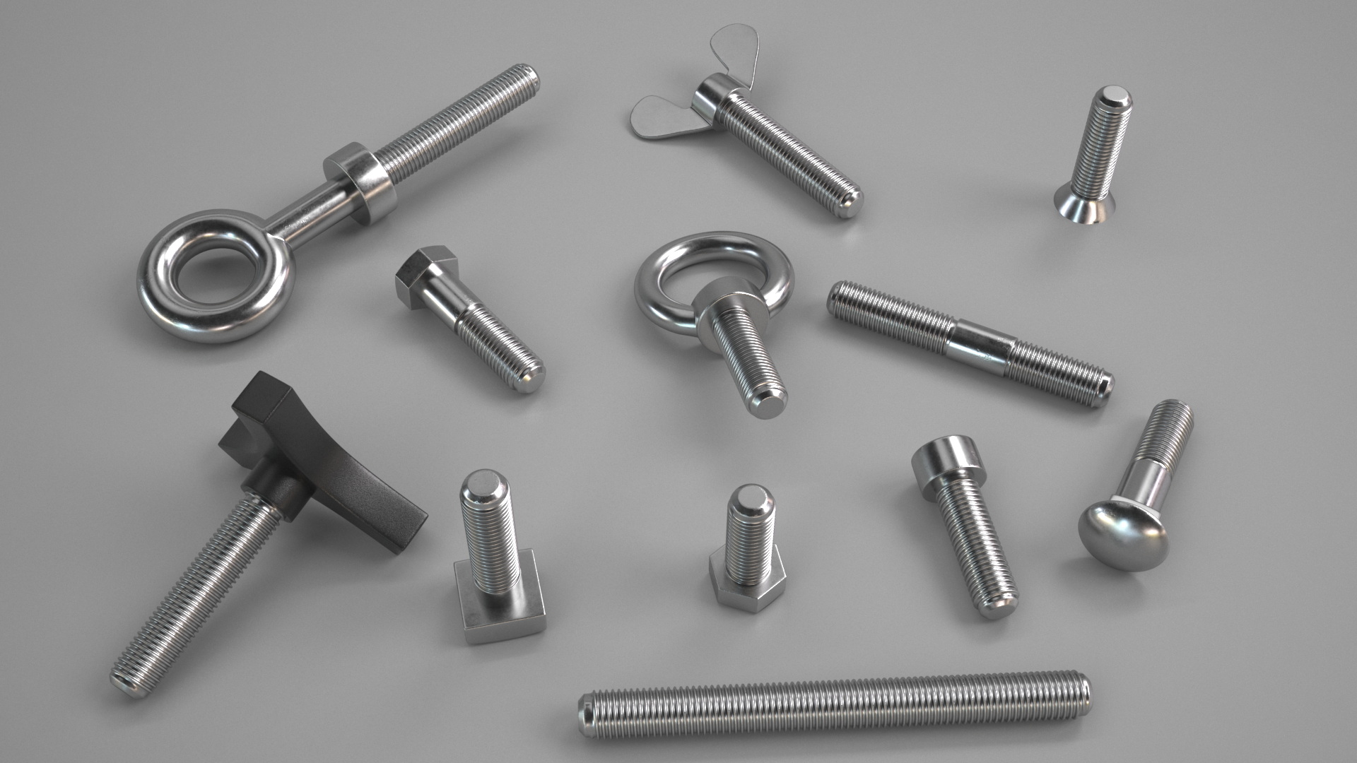 Chromed Steel Nuts and Bolts Kit 3D