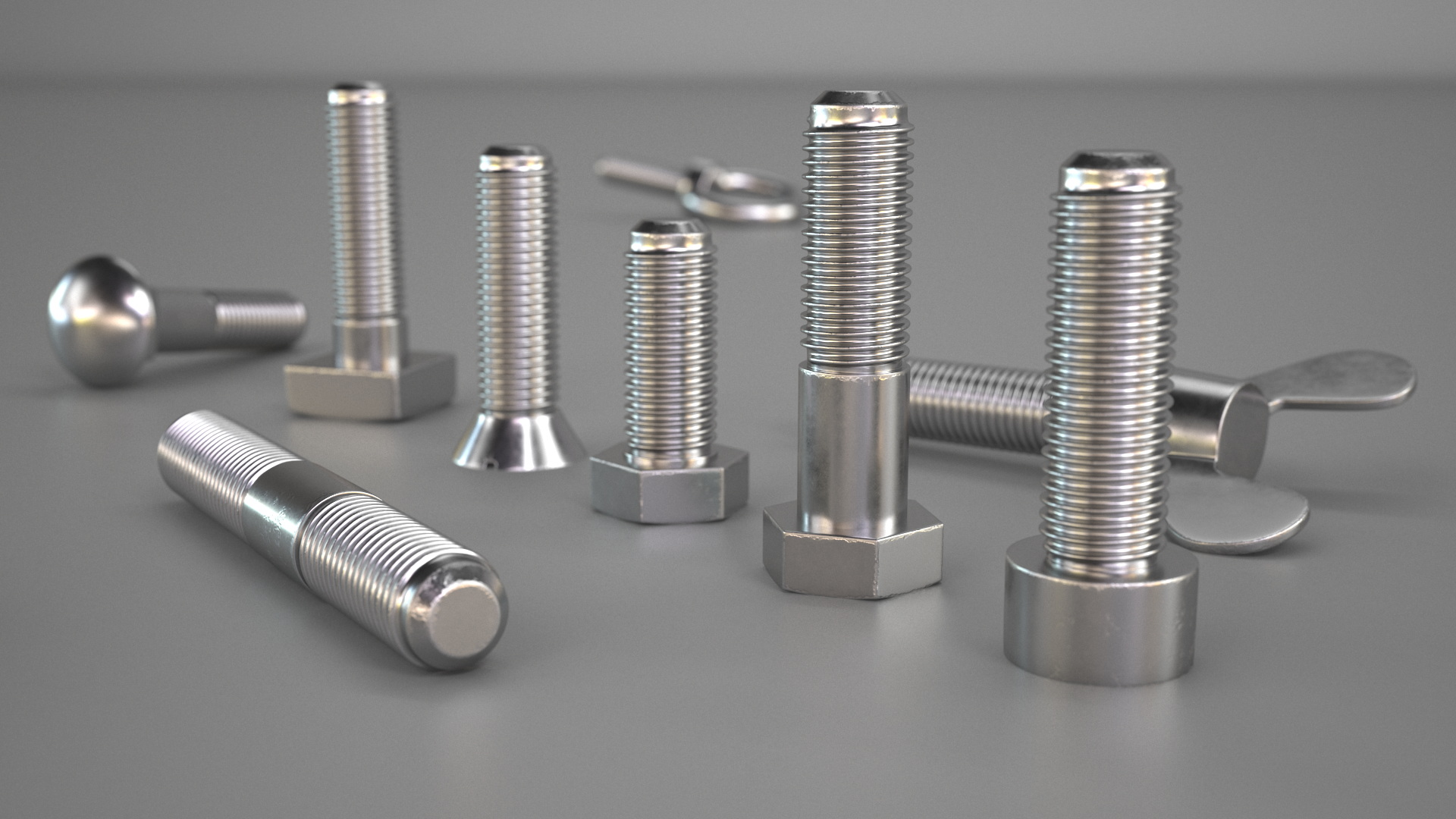 Chromed Steel Nuts and Bolts Kit 3D