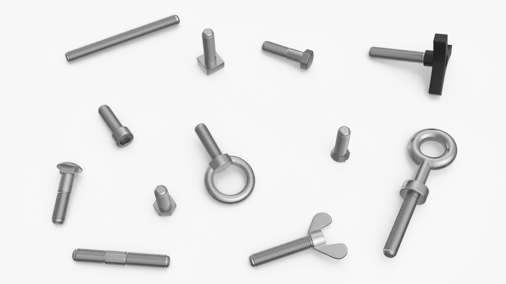 Chromed Steel Nuts and Bolts Kit 3D