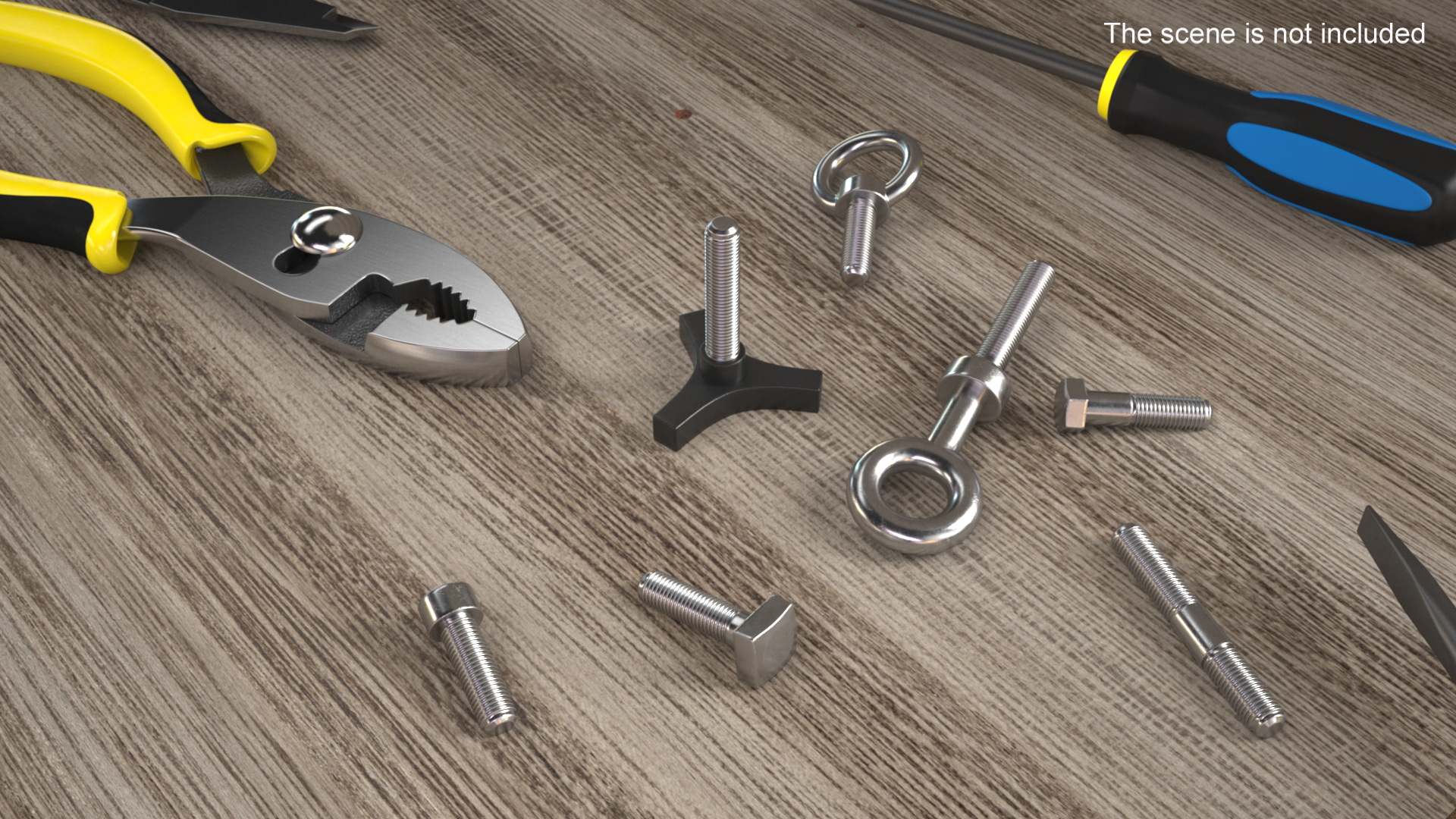 Chromed Steel Nuts and Bolts Kit 3D