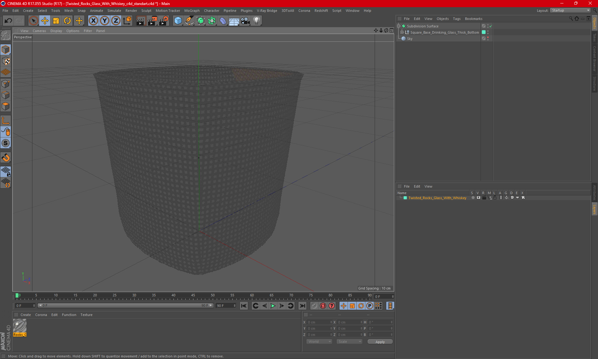 Twisted Rocks Glass With Whiskey 3D