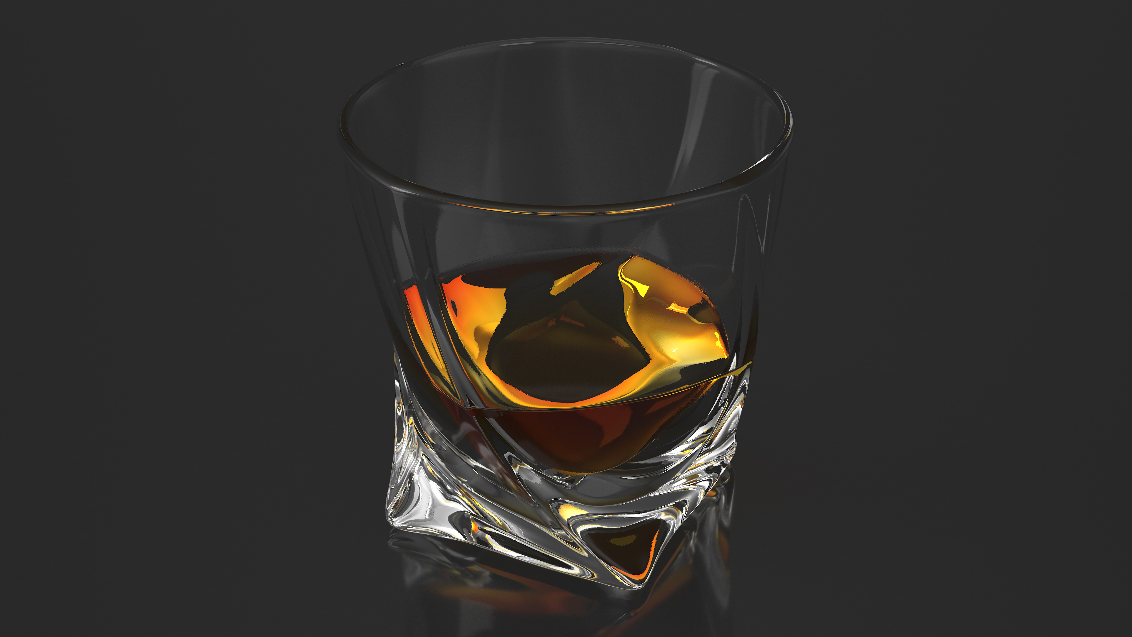 Twisted Rocks Glass With Whiskey 3D