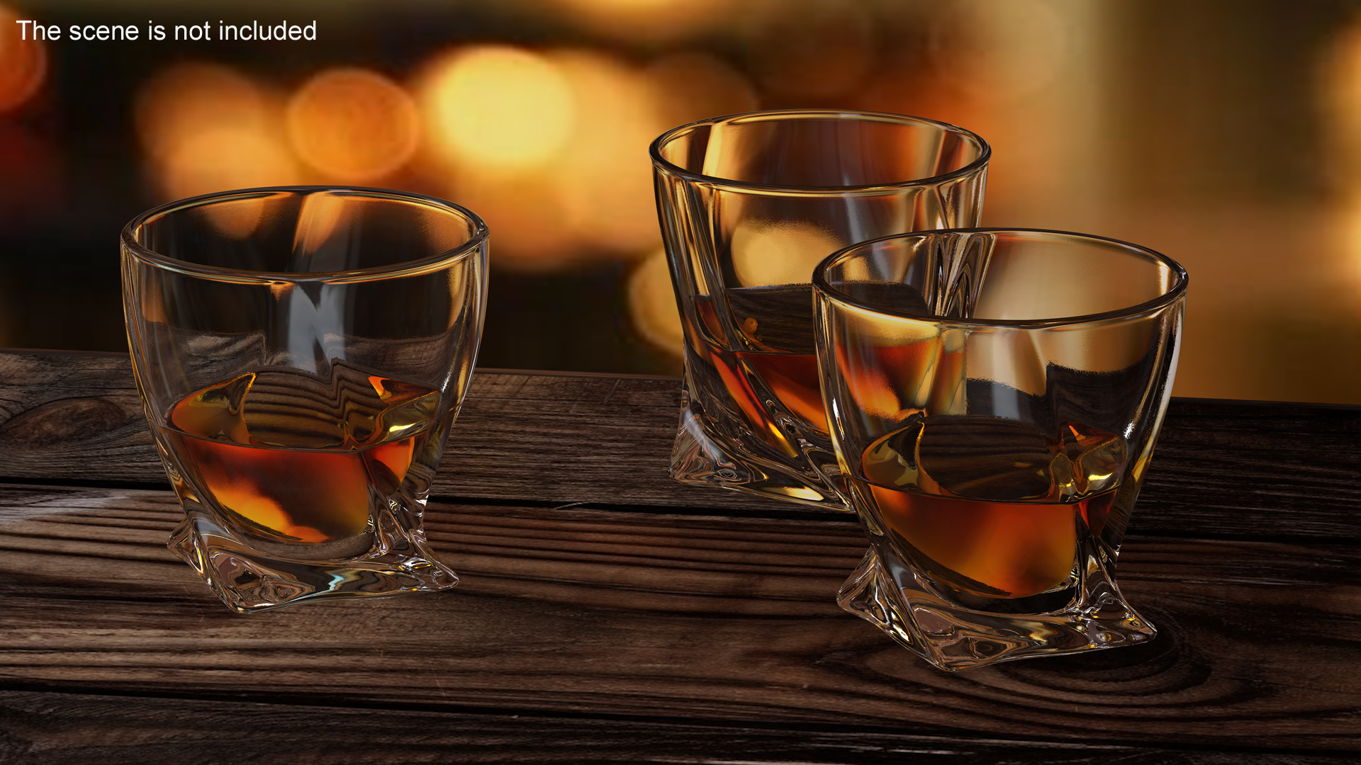 Twisted Rocks Glass With Whiskey 3D
