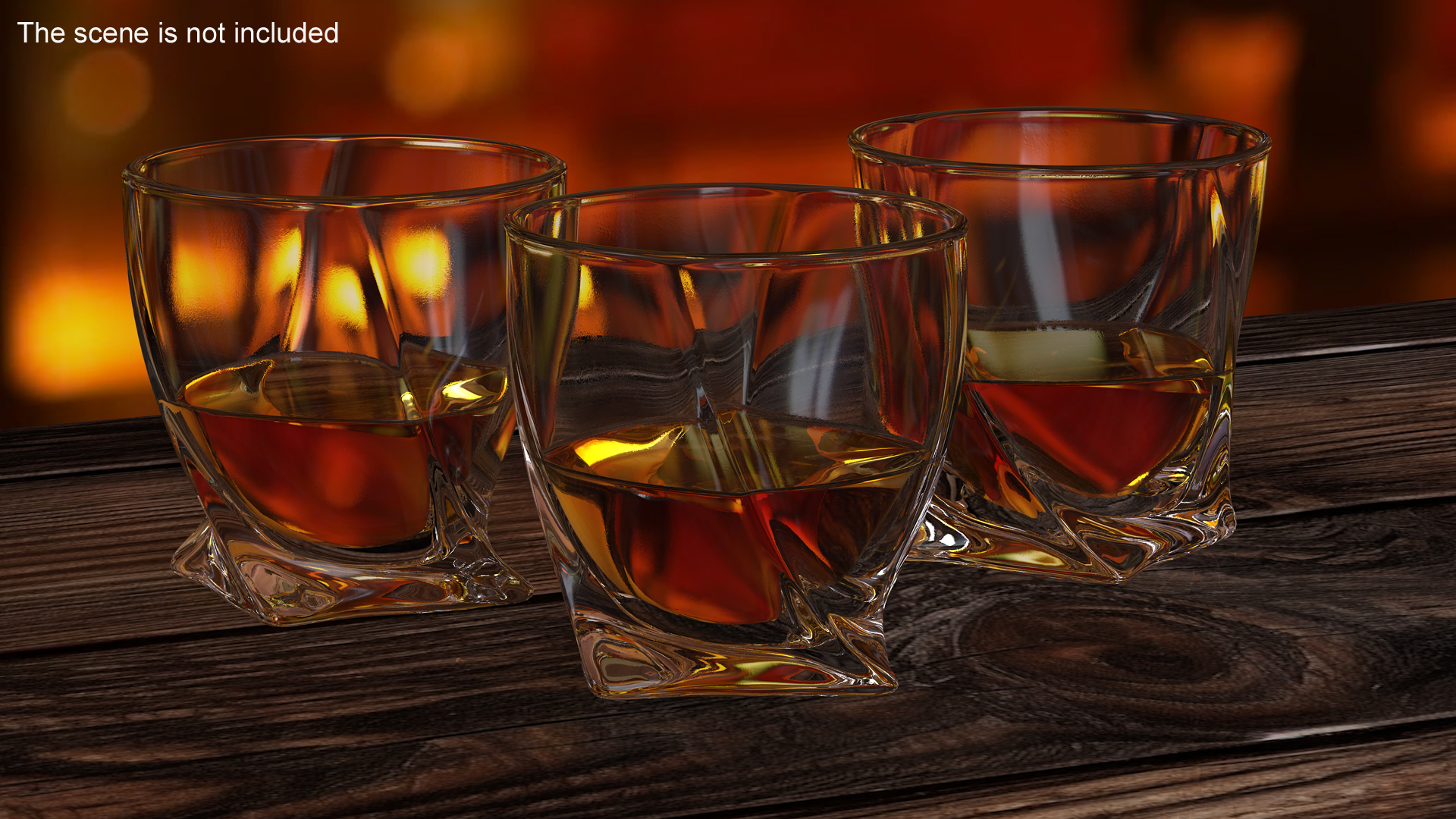 Twisted Rocks Glass With Whiskey 3D