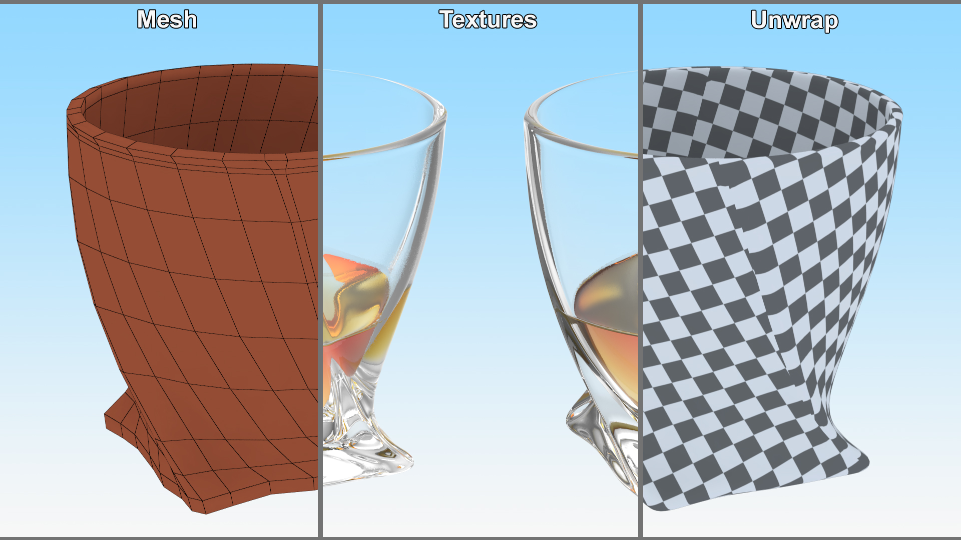 Twisted Rocks Glass With Whiskey 3D