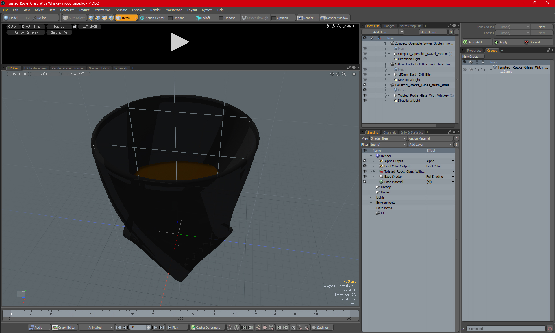 Twisted Rocks Glass With Whiskey 3D