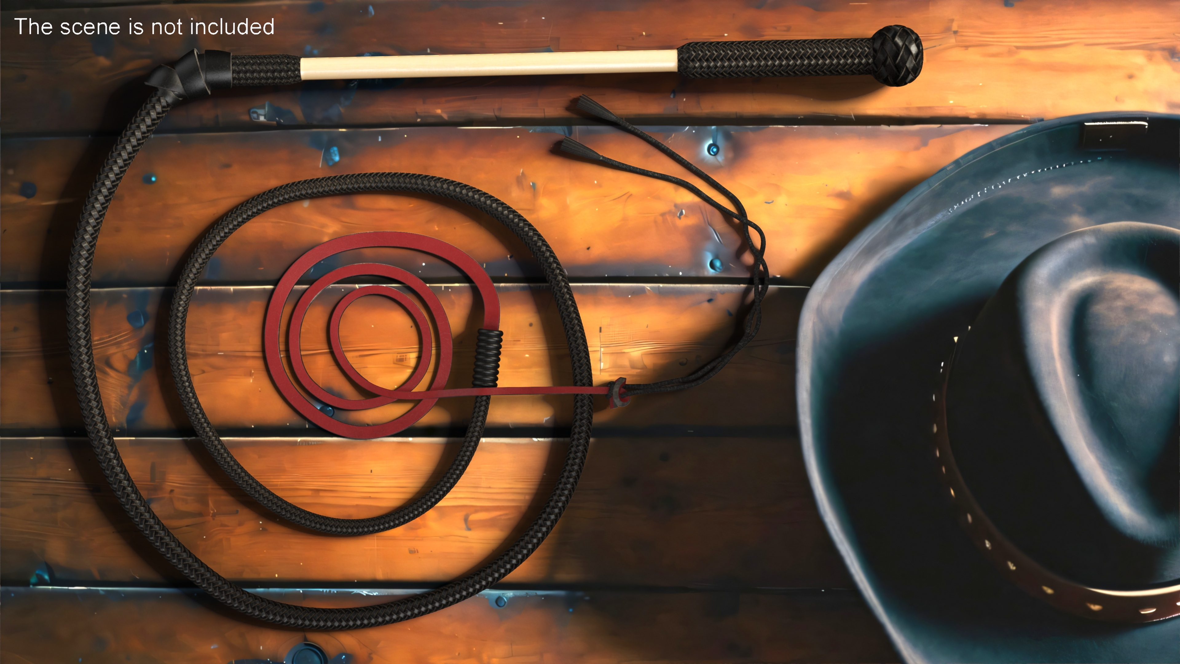 3D Historical Leather Whip Coiled Black