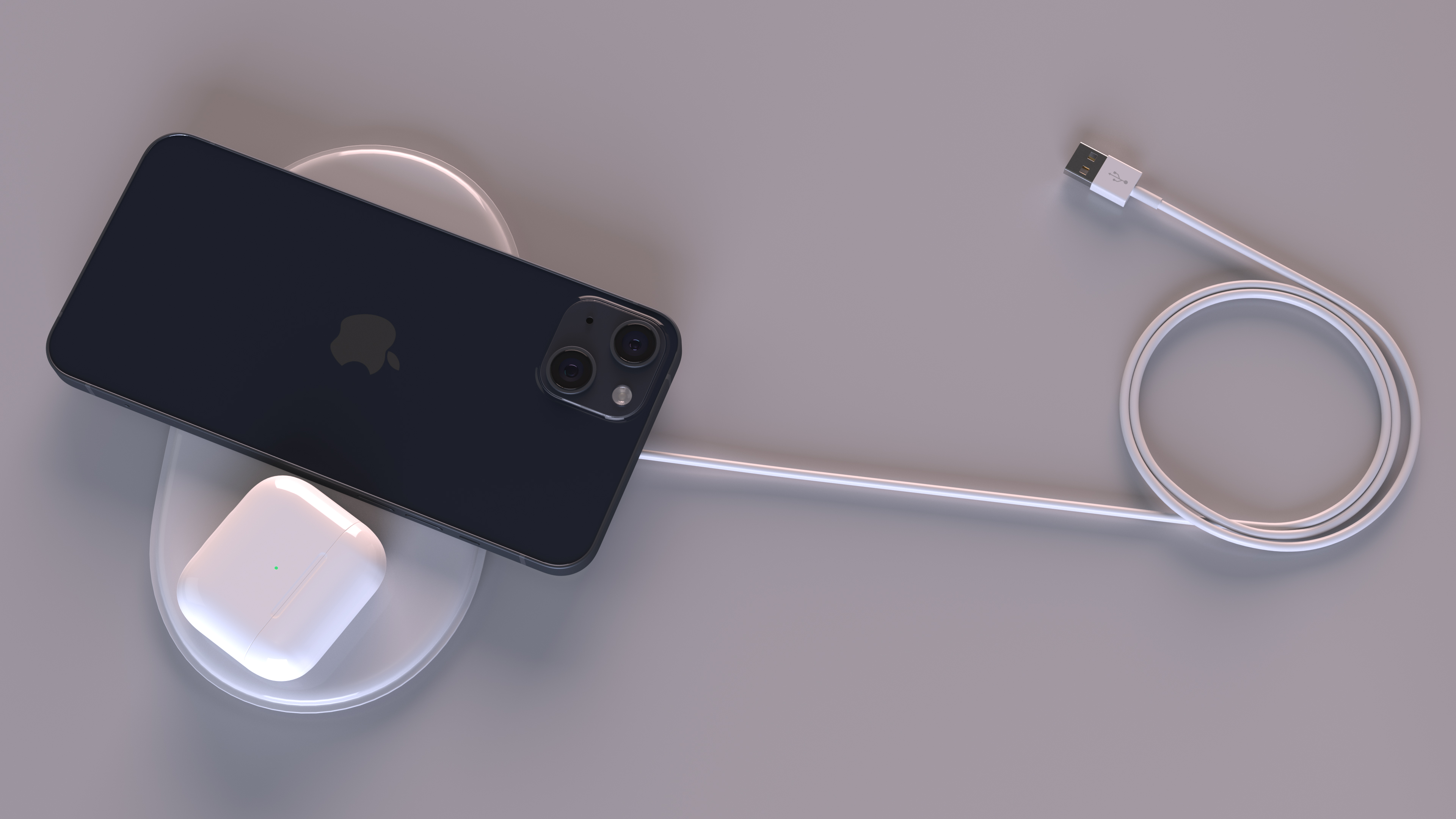 3D model Apple AirPower Wireless Charger with iPhone 14 Plus and AirPods 3