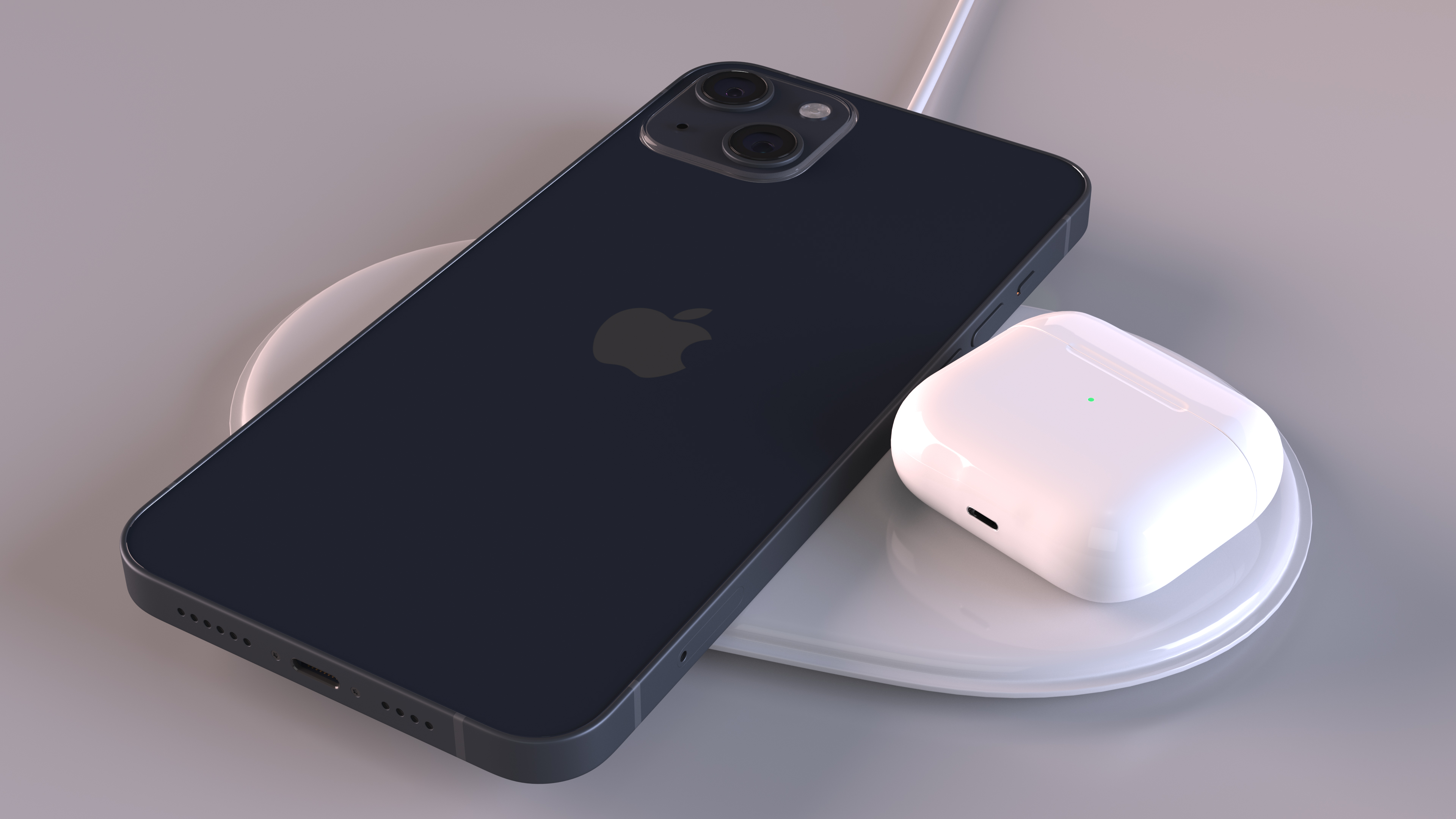 3D model Apple AirPower Wireless Charger with iPhone 14 Plus and AirPods 3