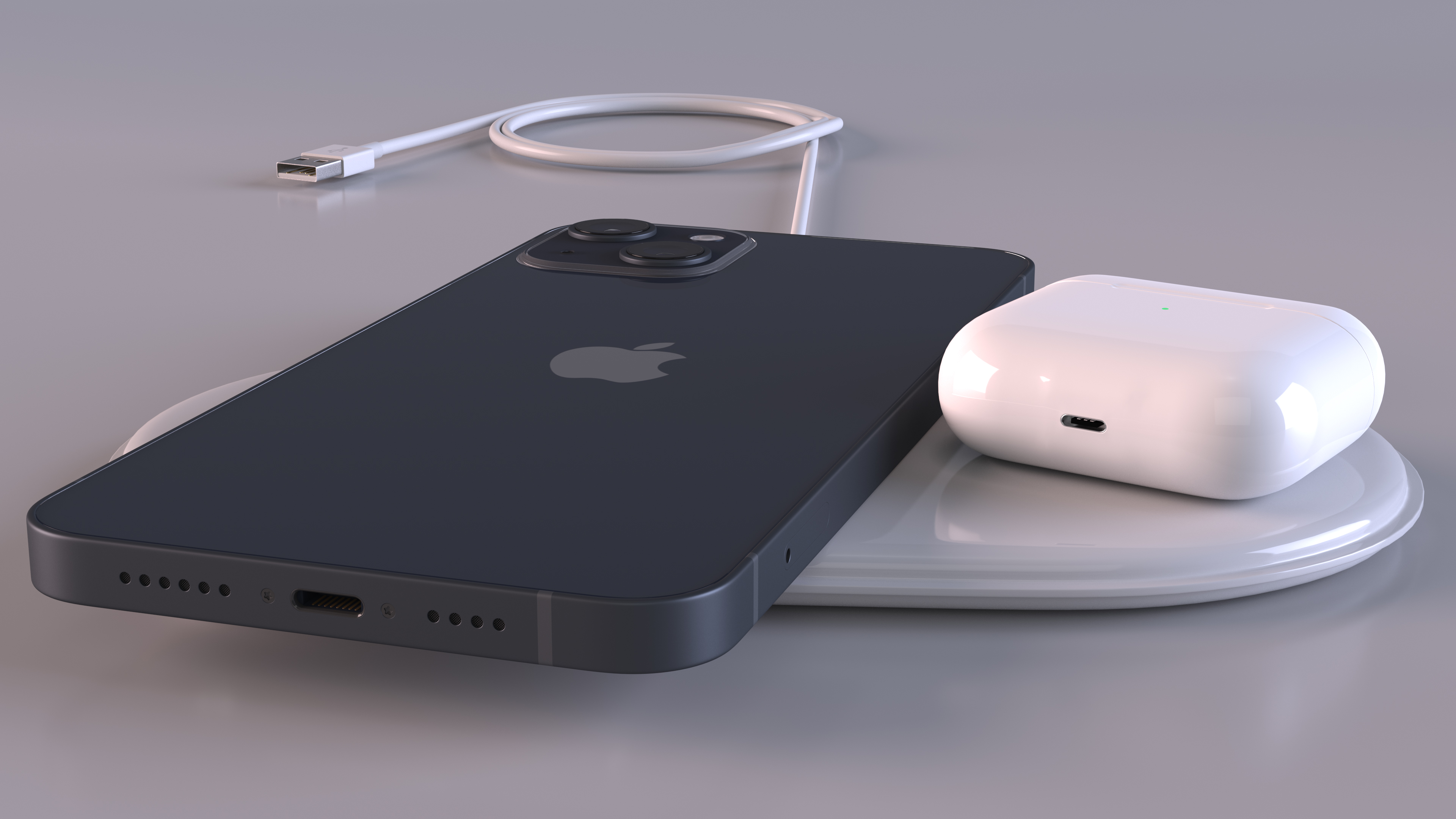 3D model Apple AirPower Wireless Charger with iPhone 14 Plus and AirPods 3