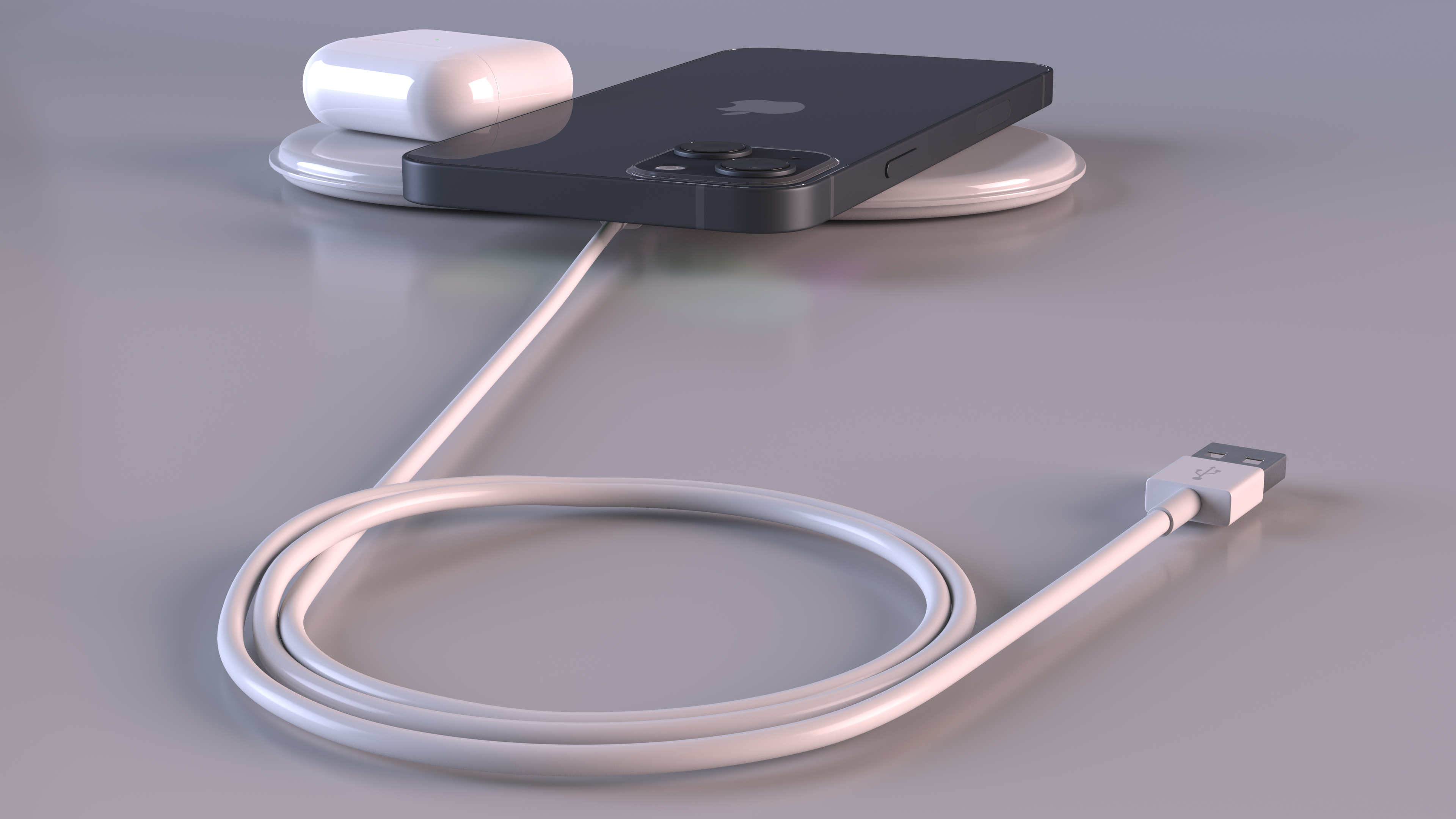 3D model Apple AirPower Wireless Charger with iPhone 14 Plus and AirPods 3