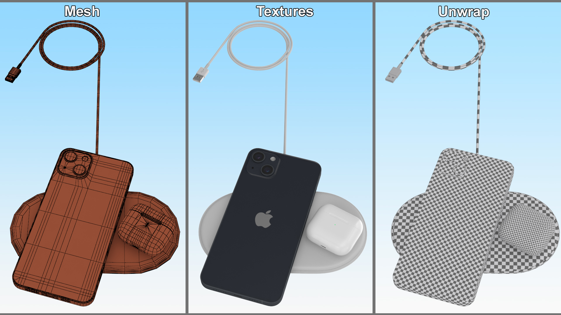 3D model Apple AirPower Wireless Charger with iPhone 14 Plus and AirPods 3