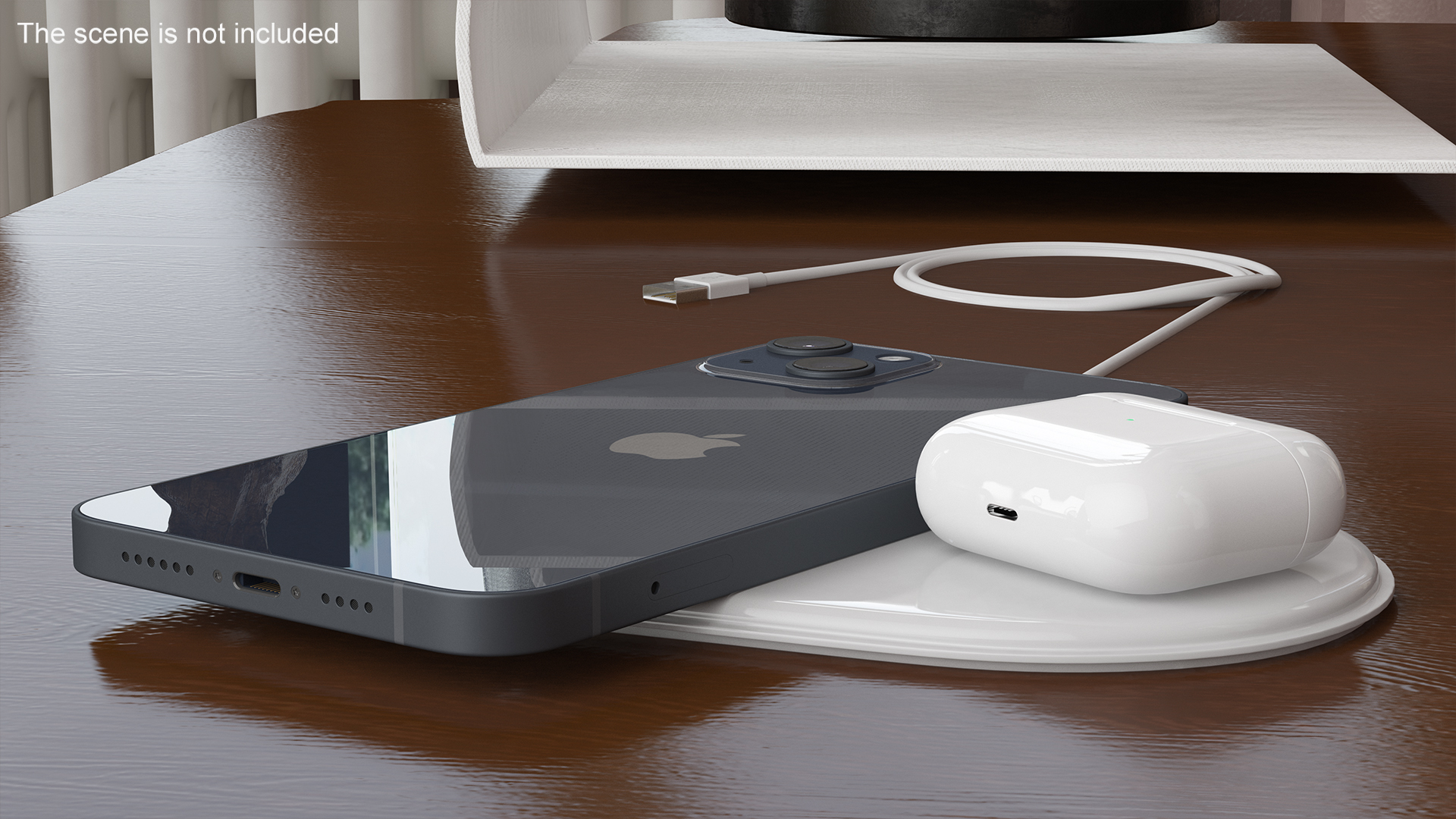 3D model Apple AirPower Wireless Charger with iPhone 14 Plus and AirPods 3