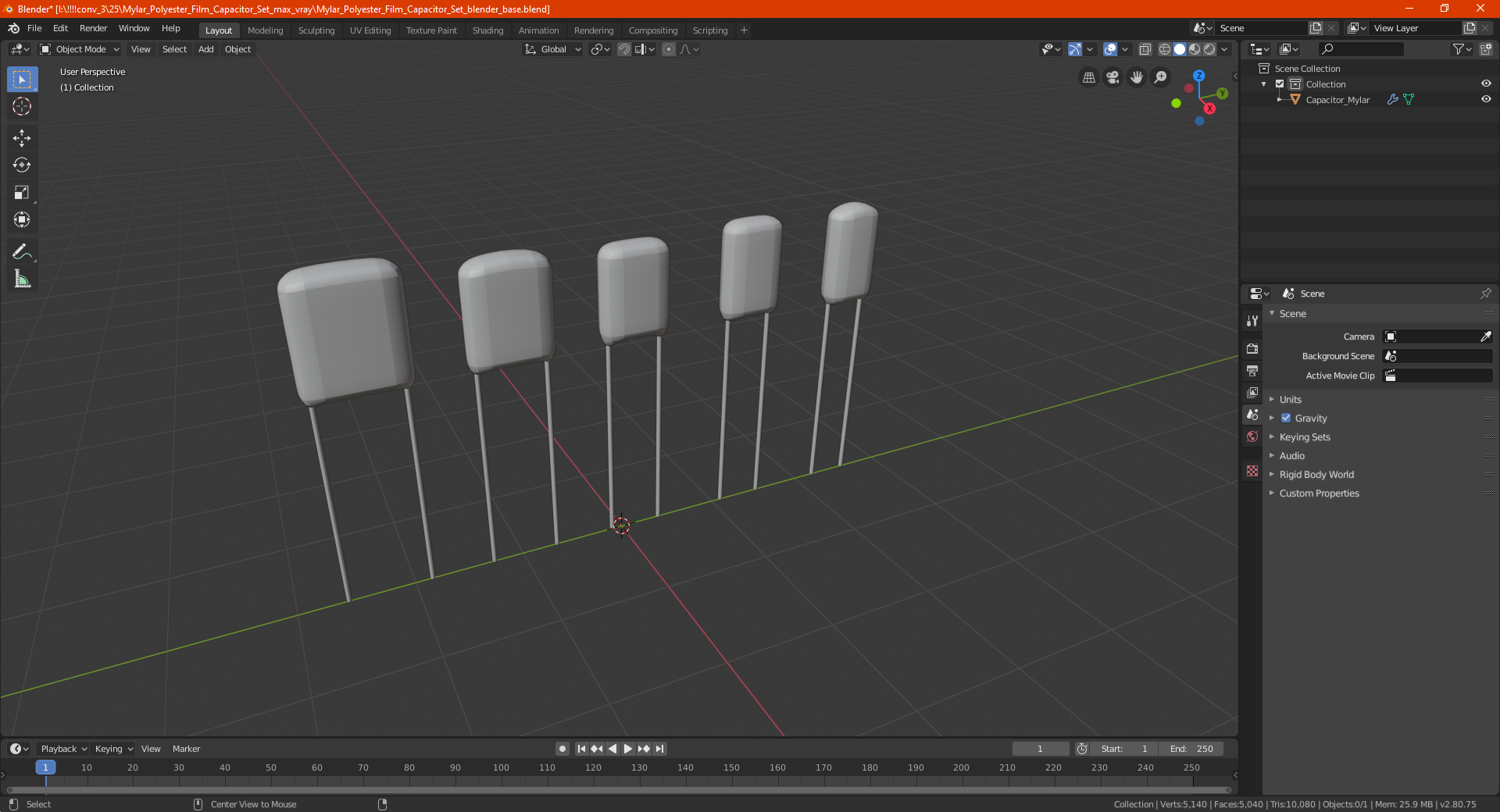 Mylar Polyester Film Capacitor Set 3D model
