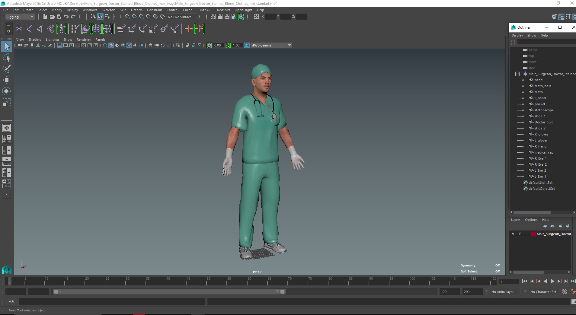 3D Male Surgeon Doctor Stained Blood Clothes