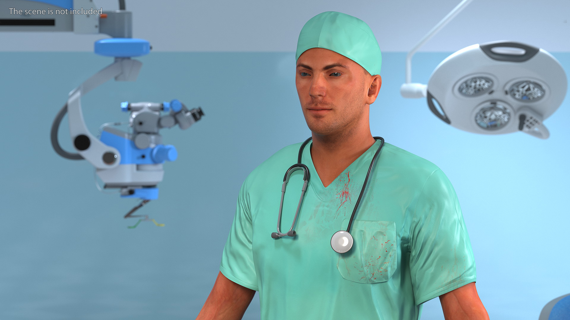3D Male Surgeon Doctor Stained Blood Clothes