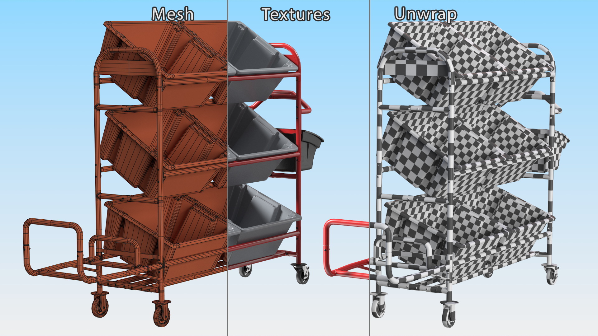 3D Tote Picking Cart with Angled Shelves Rubbermaid model