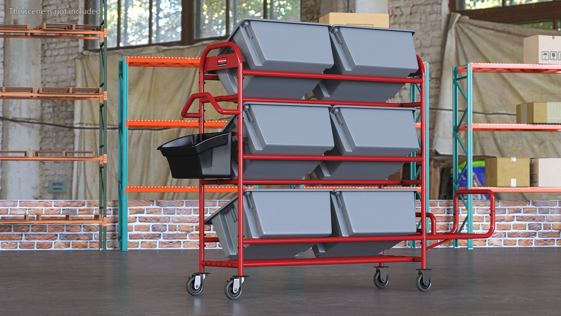 3D Tote Picking Cart with Angled Shelves Rubbermaid model