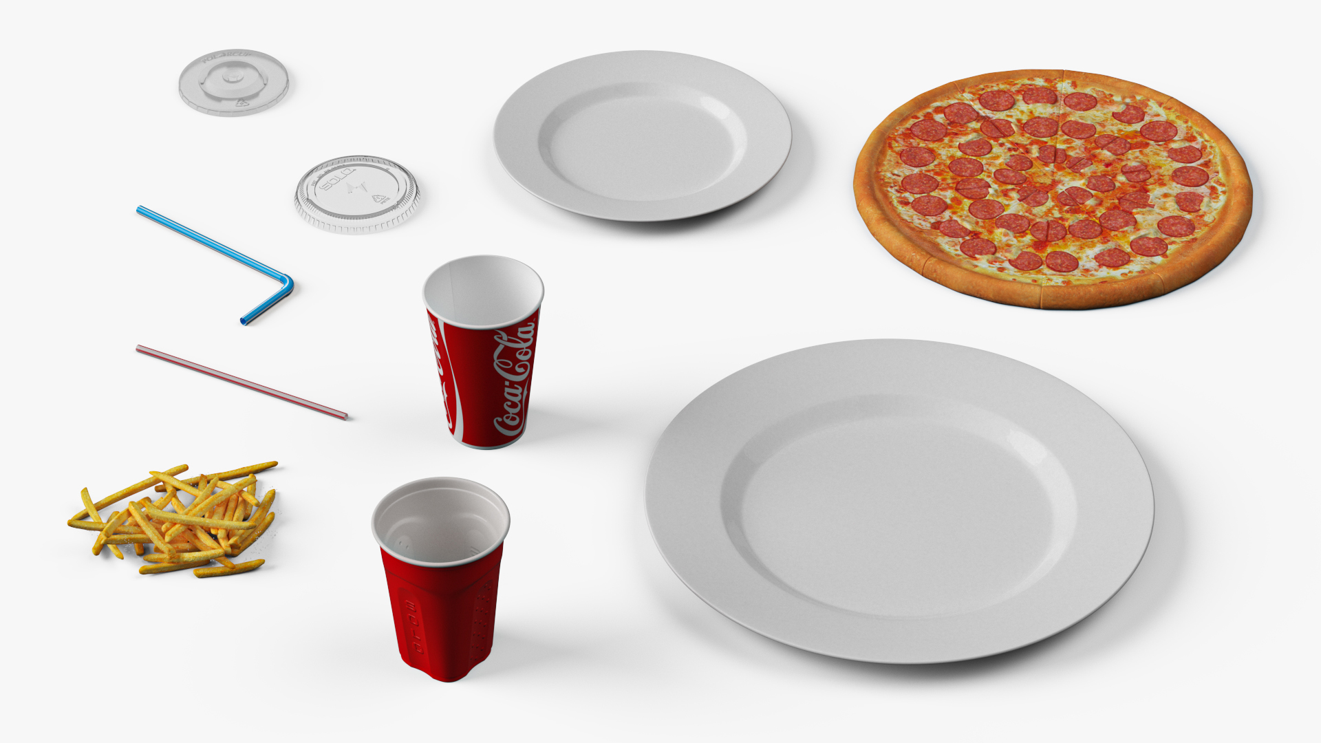 Pepperoni Pizza with Fries and Beverage 3D model