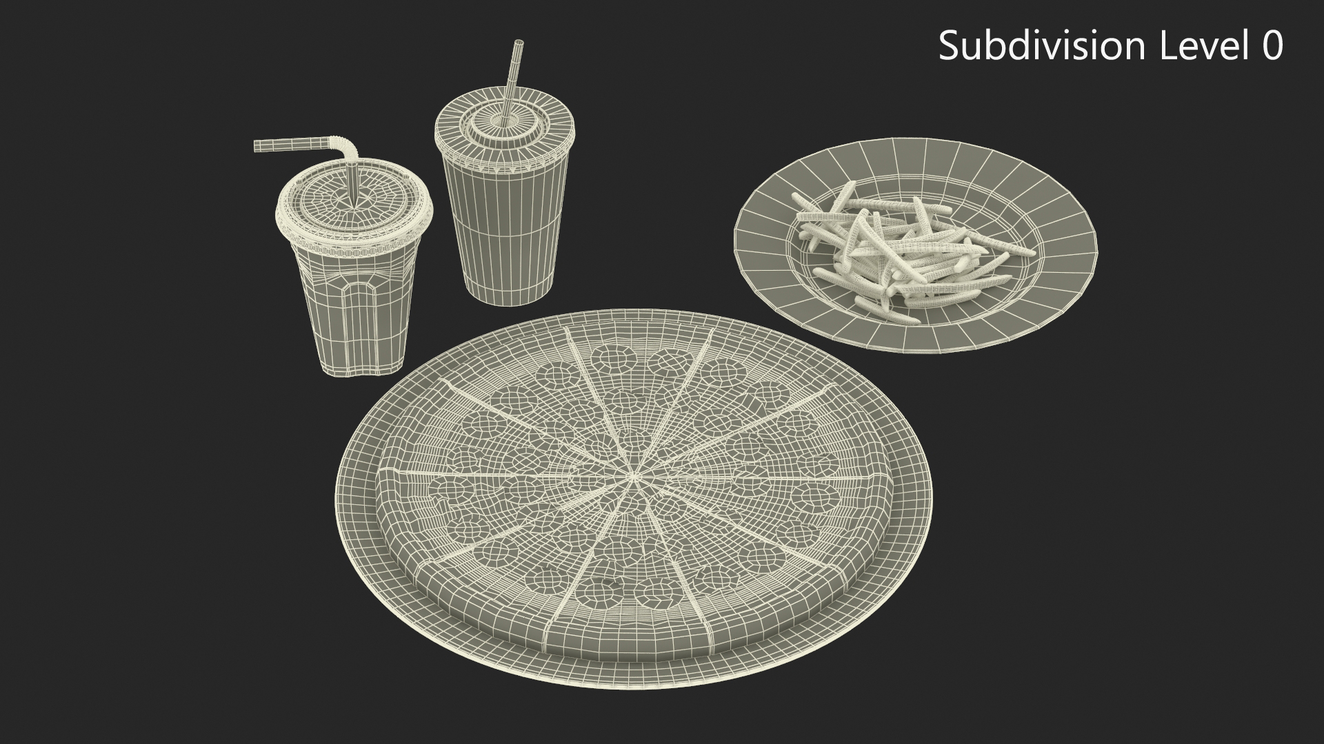 Pepperoni Pizza with Fries and Beverage 3D model
