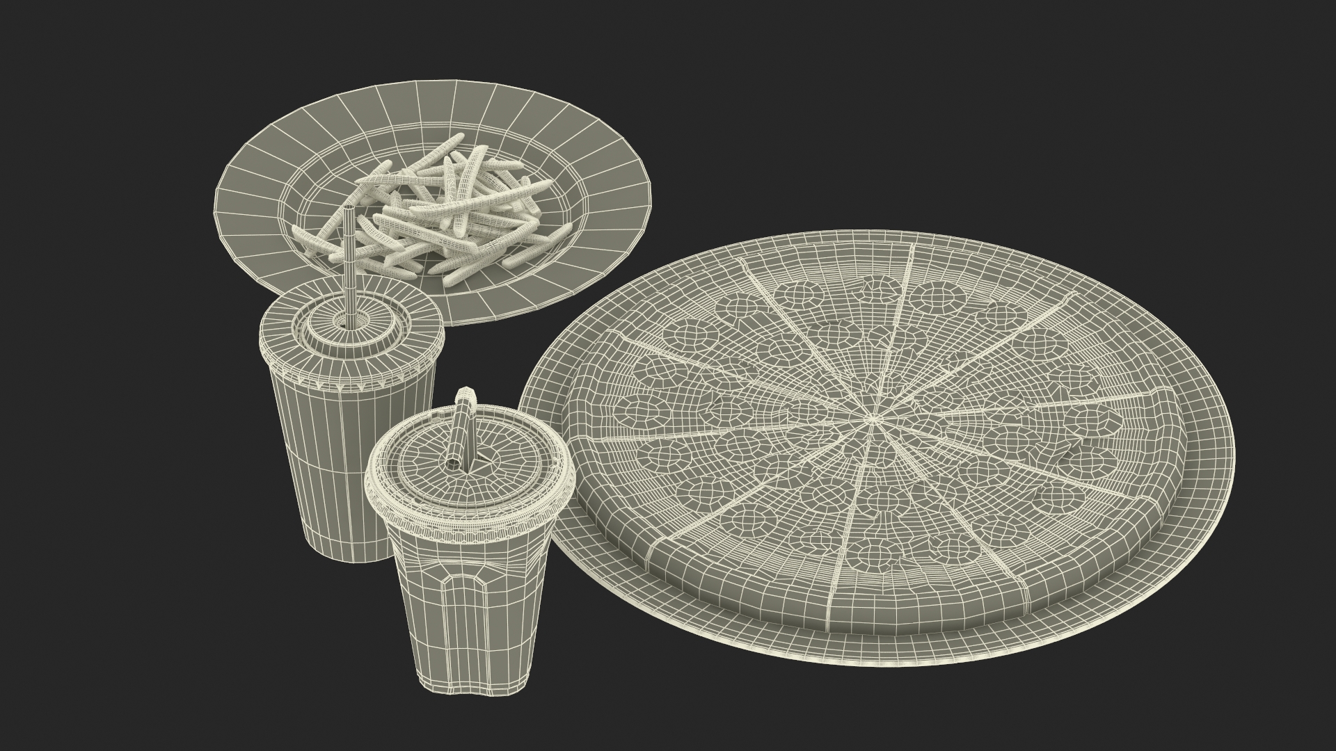 Pepperoni Pizza with Fries and Beverage 3D model