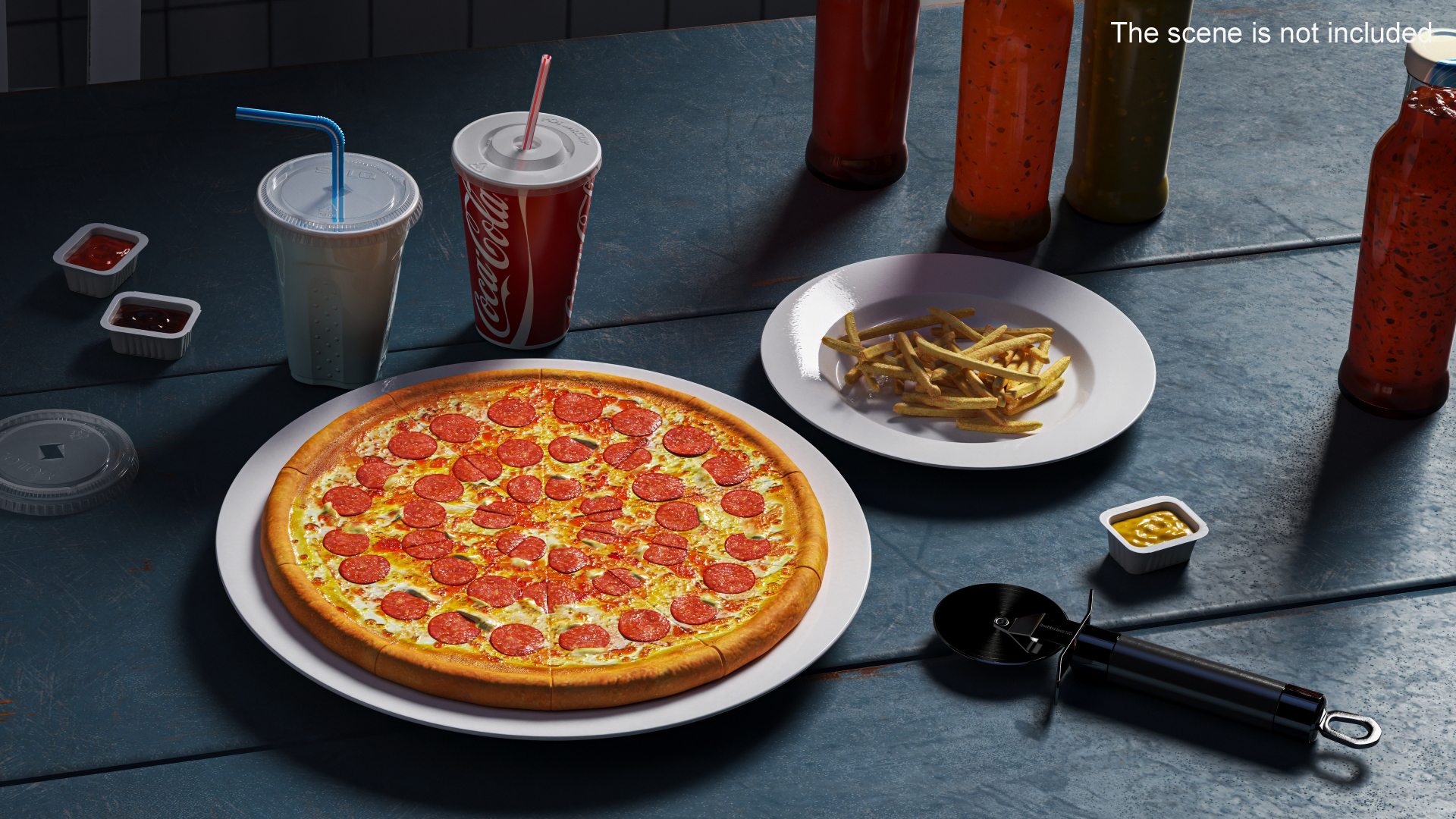 Pepperoni Pizza with Fries and Beverage 3D model