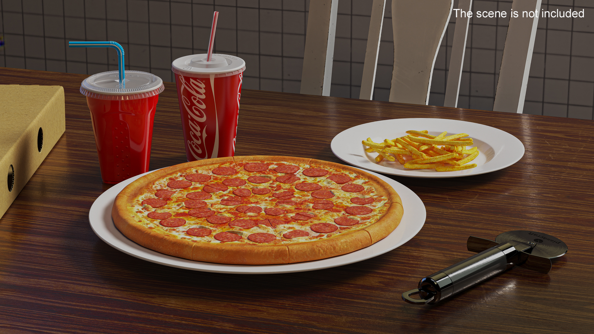 Pepperoni Pizza with Fries and Beverage 3D model