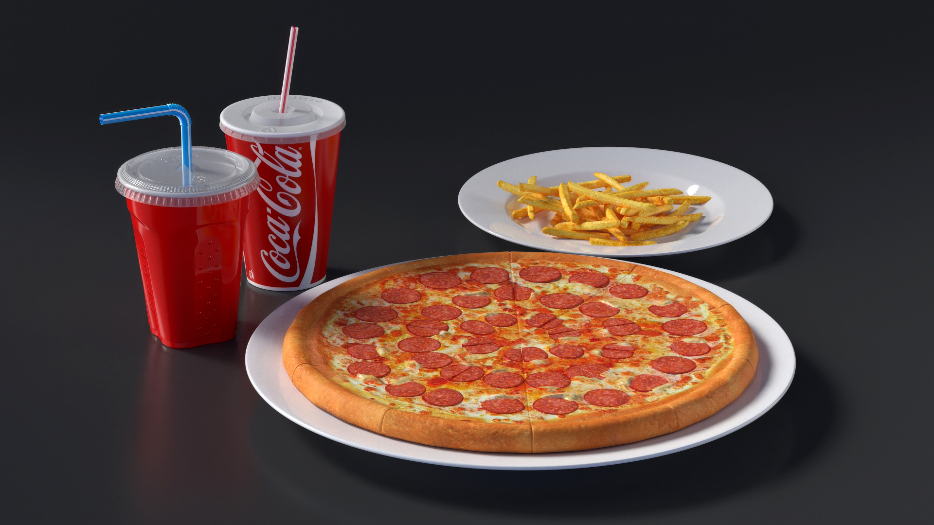 Pepperoni Pizza with Fries and Beverage 3D model