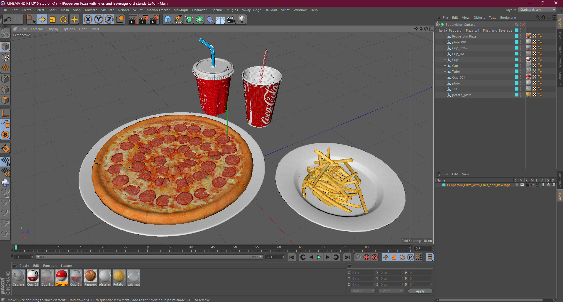 Pepperoni Pizza with Fries and Beverage 3D model