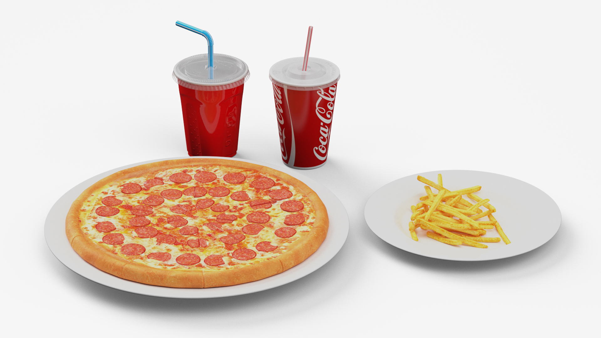 Pepperoni Pizza with Fries and Beverage 3D model