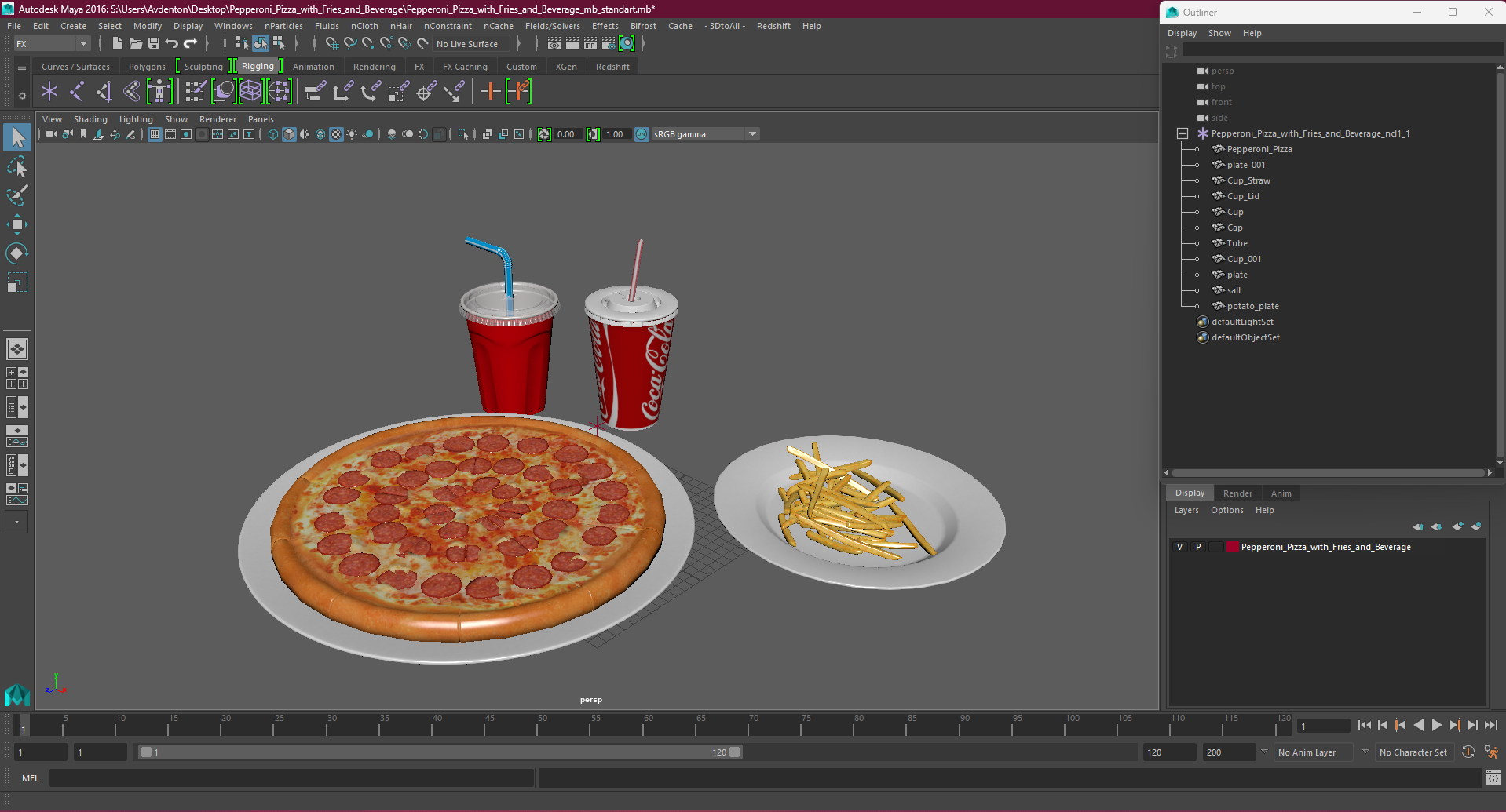Pepperoni Pizza with Fries and Beverage 3D model