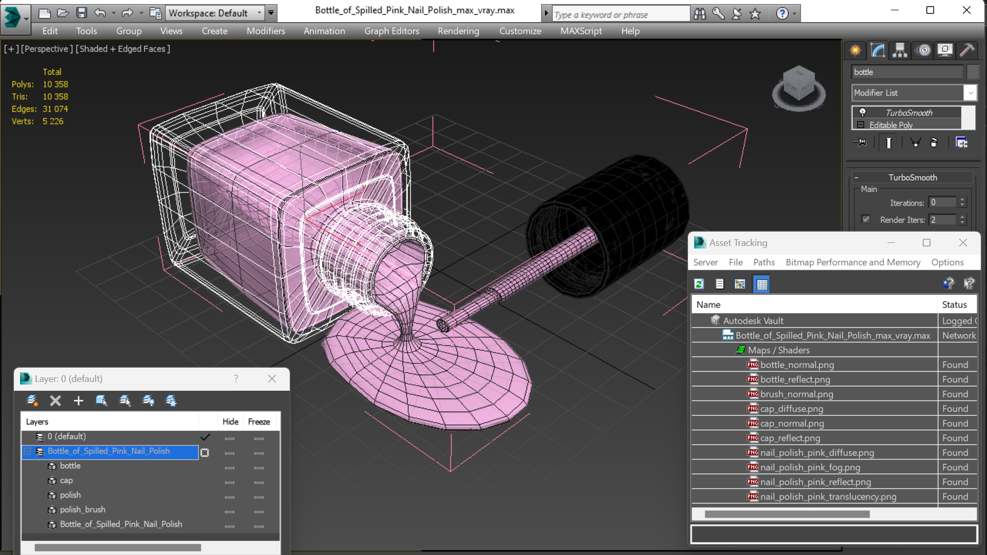 Bottle of Spilled Pink Nail Polish 3D model