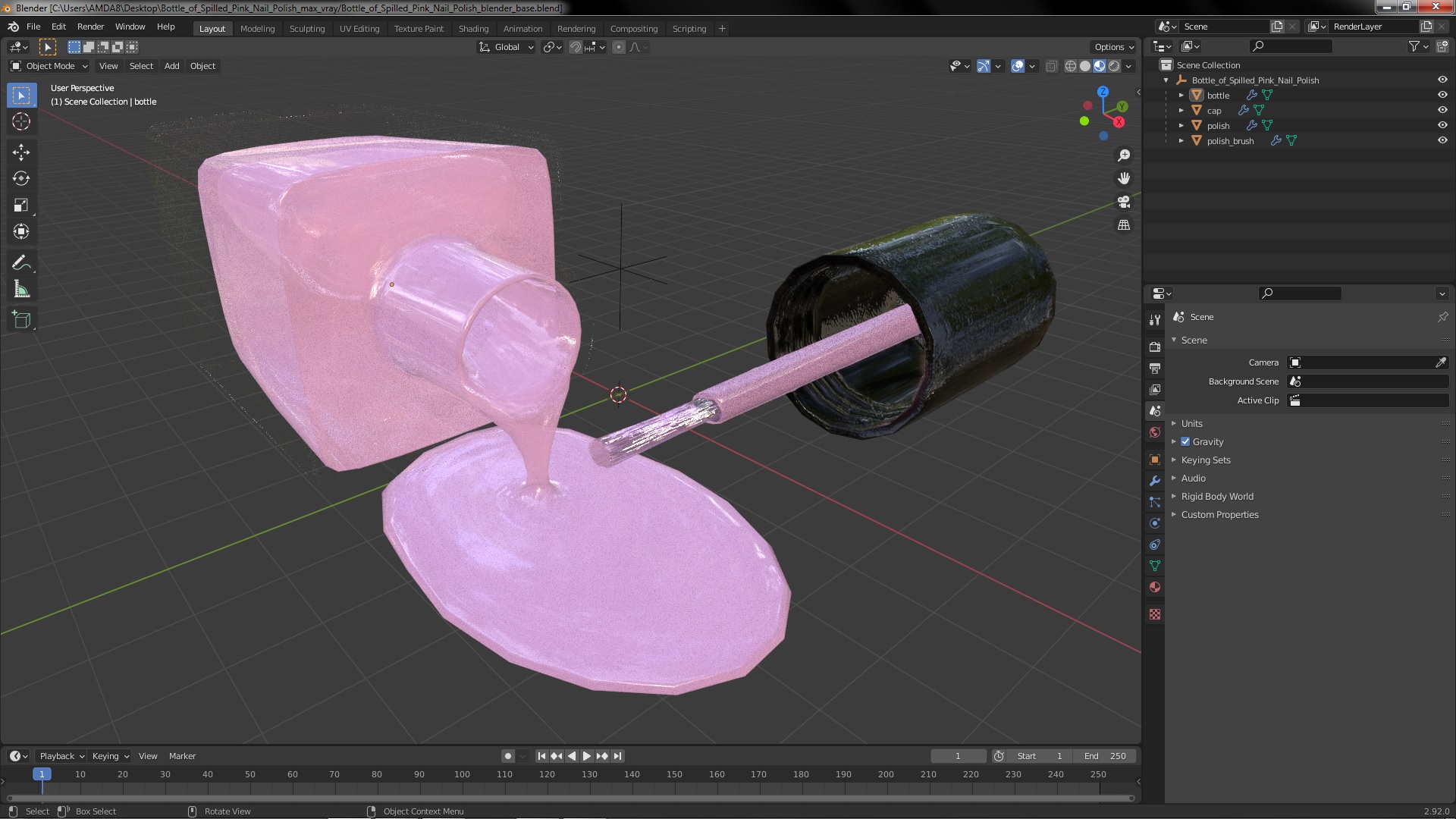 Bottle of Spilled Pink Nail Polish 3D model