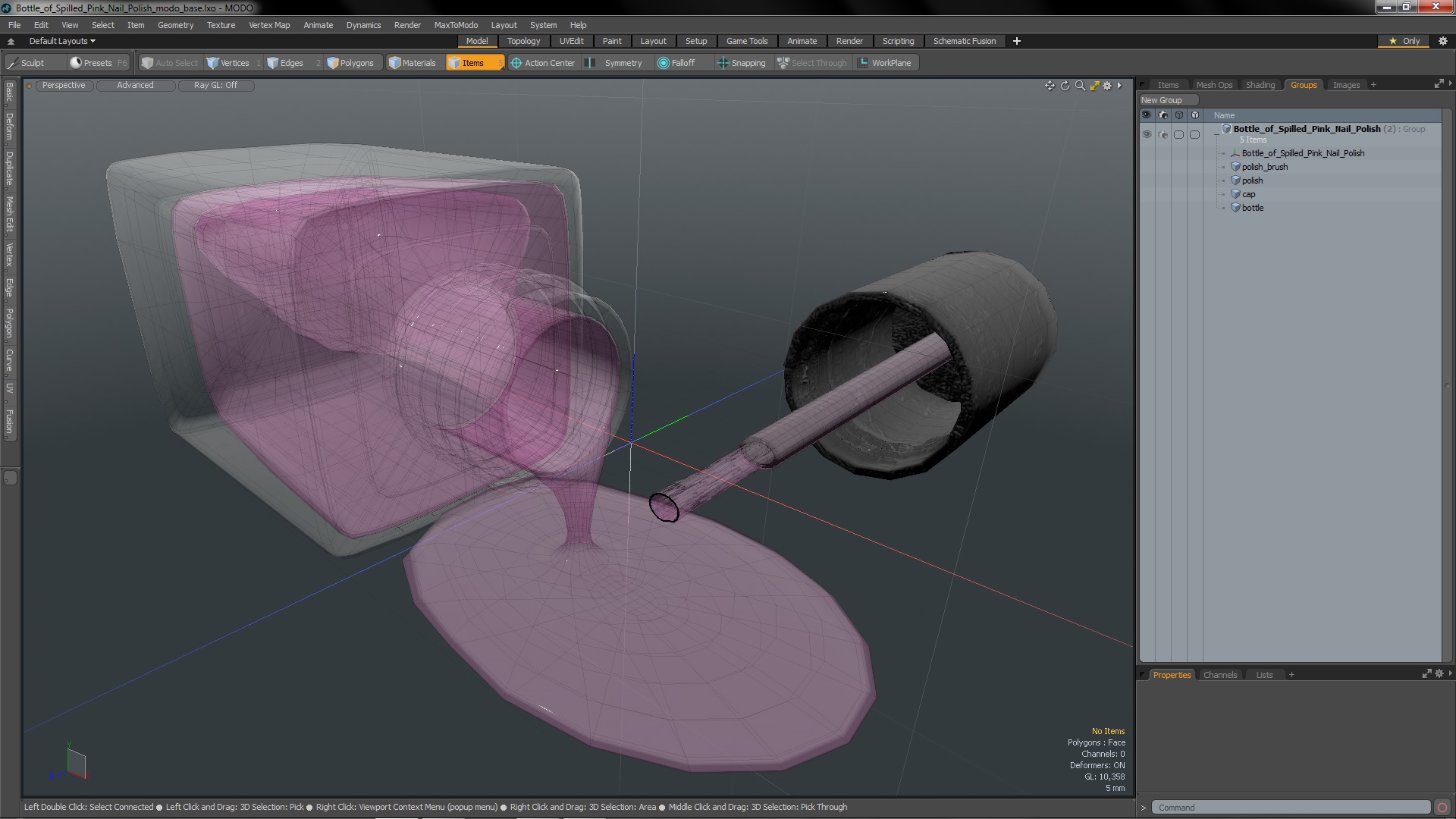 Bottle of Spilled Pink Nail Polish 3D model