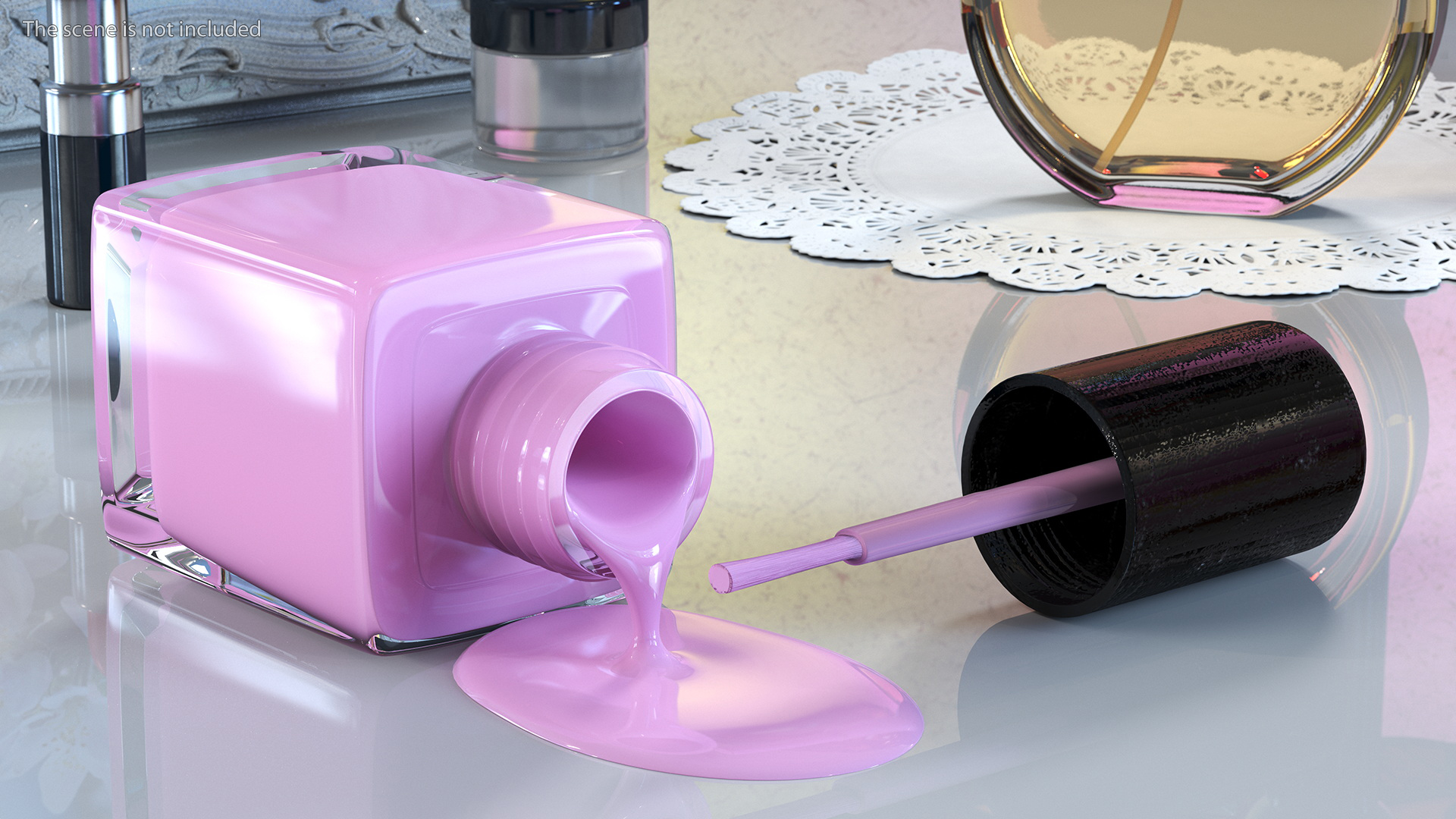 Bottle of Spilled Pink Nail Polish 3D model