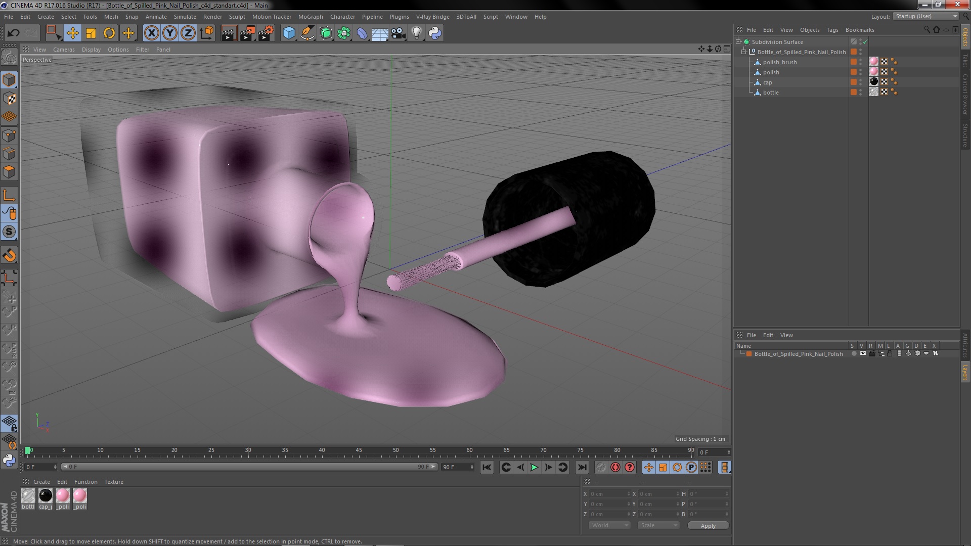 Bottle of Spilled Pink Nail Polish 3D model