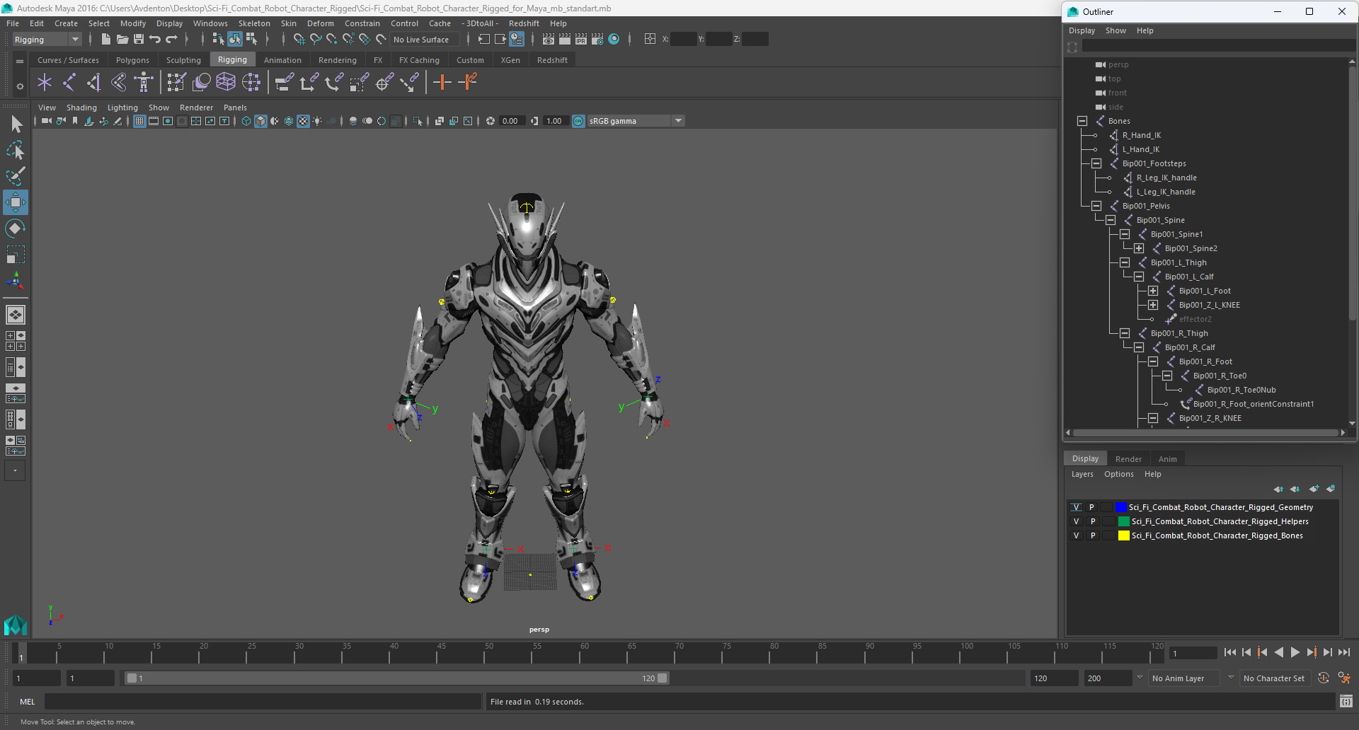 3D model Sci-Fi Combat Robot Character Rigged for Maya