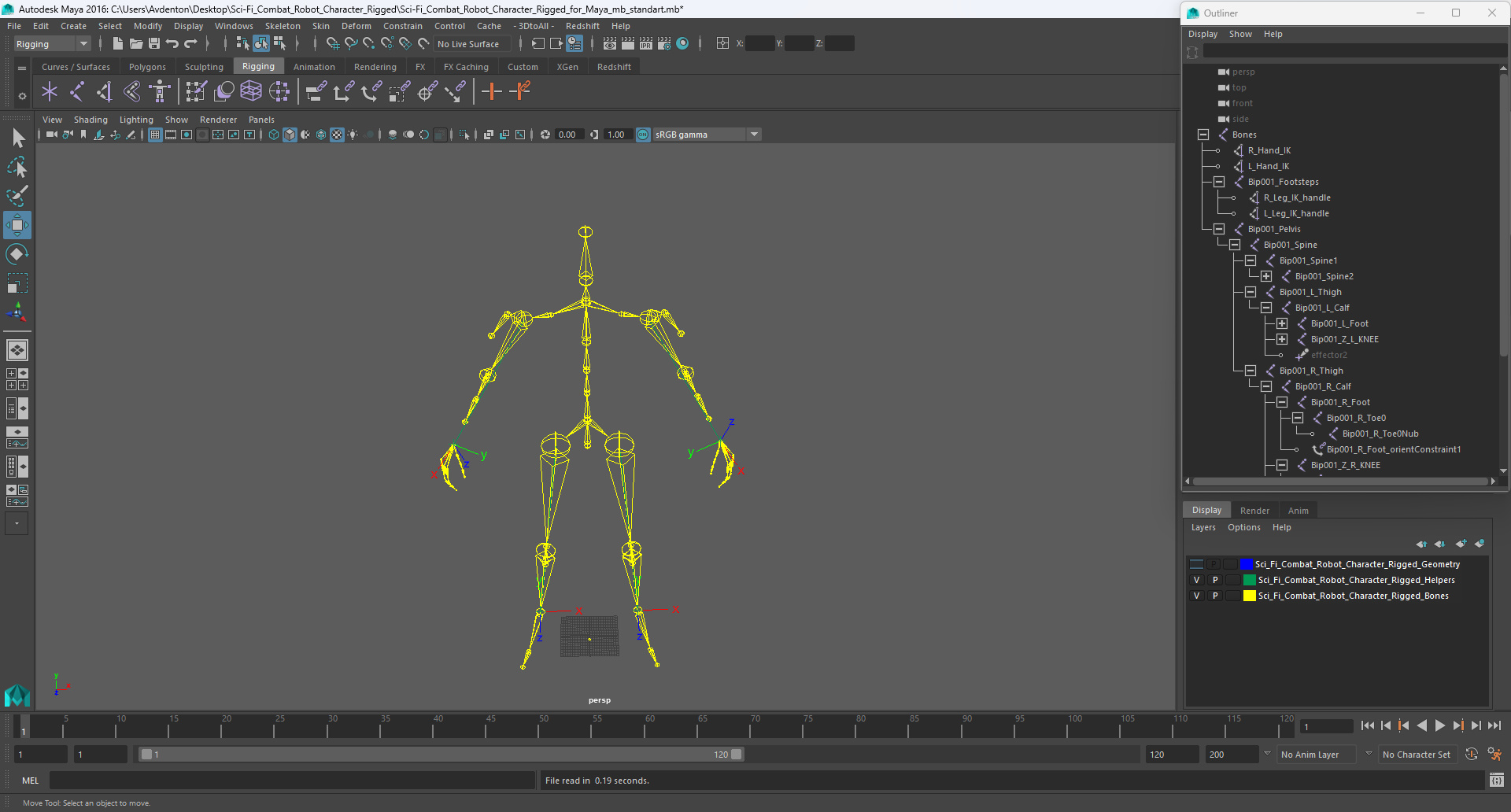 3D model Sci-Fi Combat Robot Character Rigged for Maya