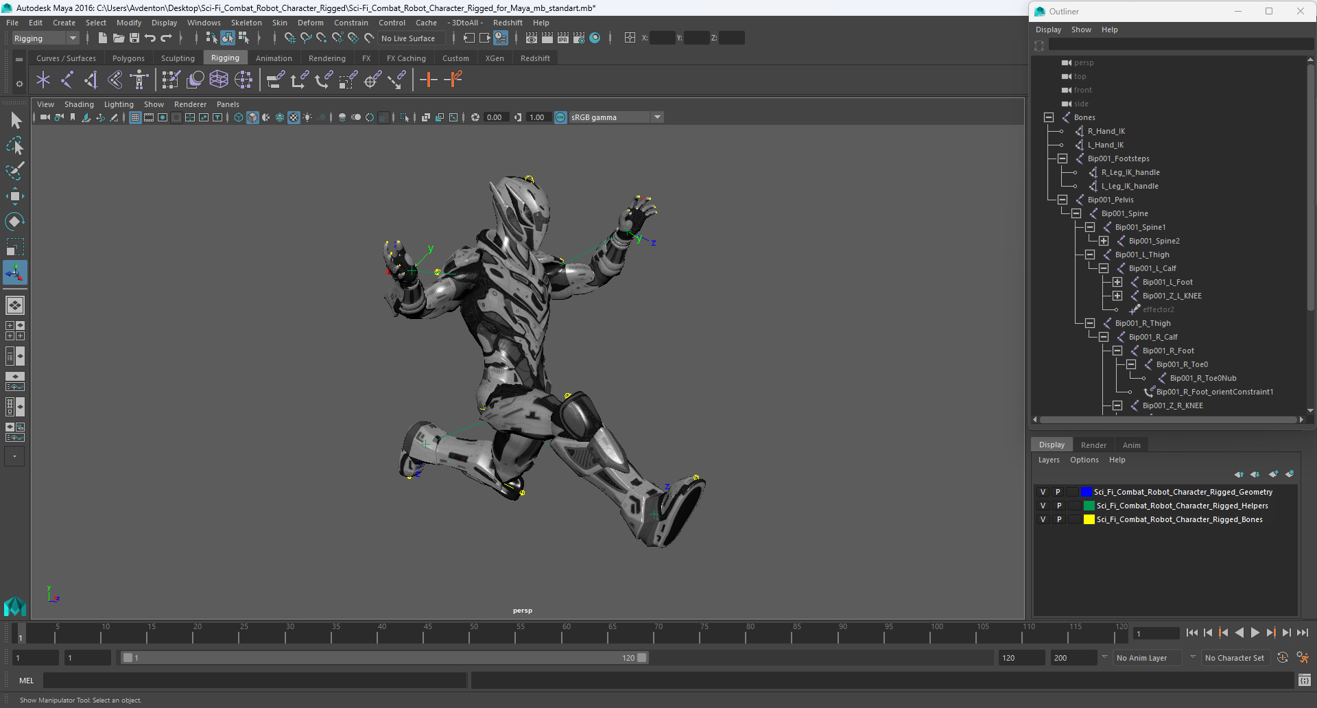 3D model Sci-Fi Combat Robot Character Rigged for Maya