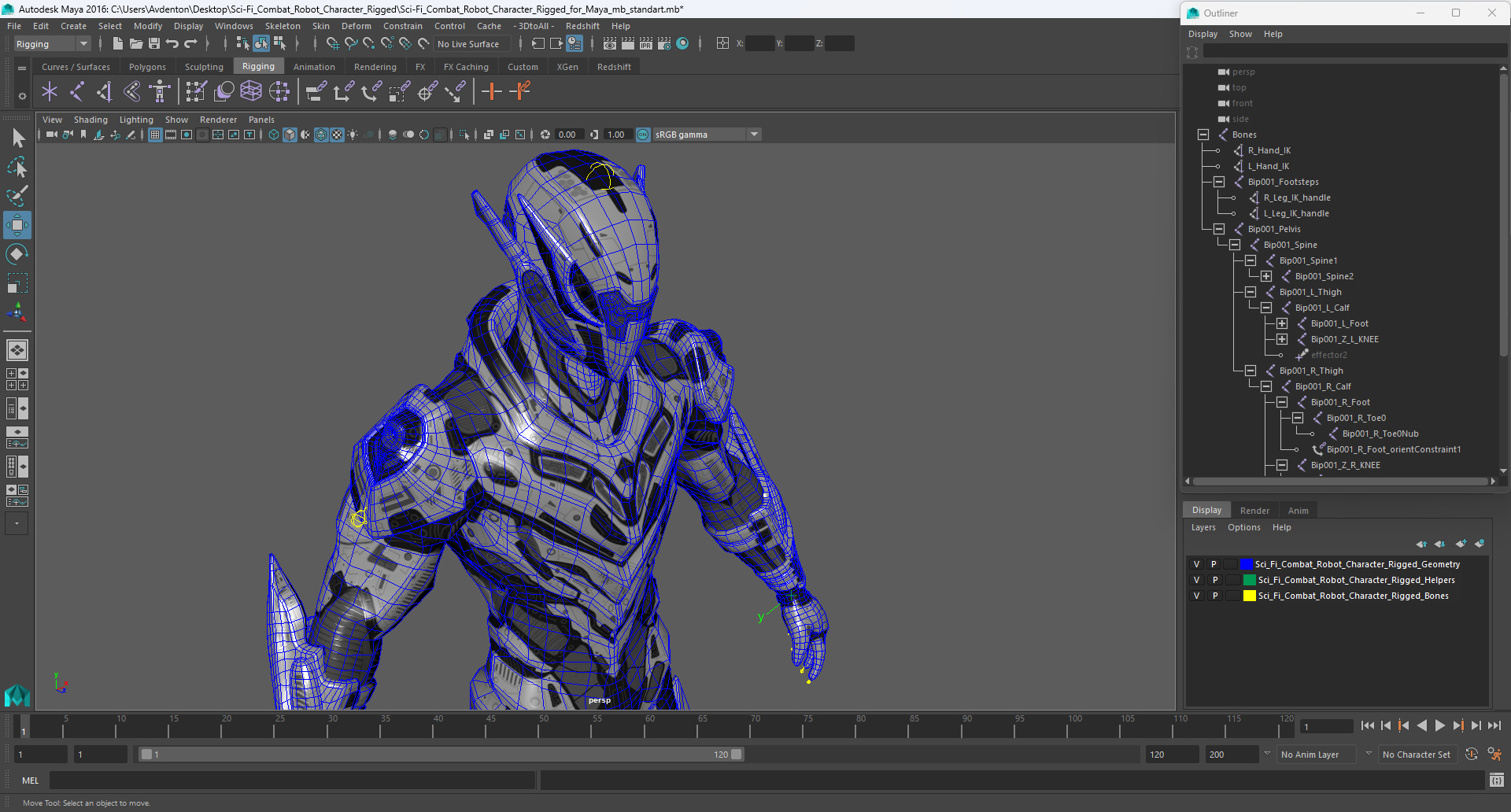 3D model Sci-Fi Combat Robot Character Rigged for Maya