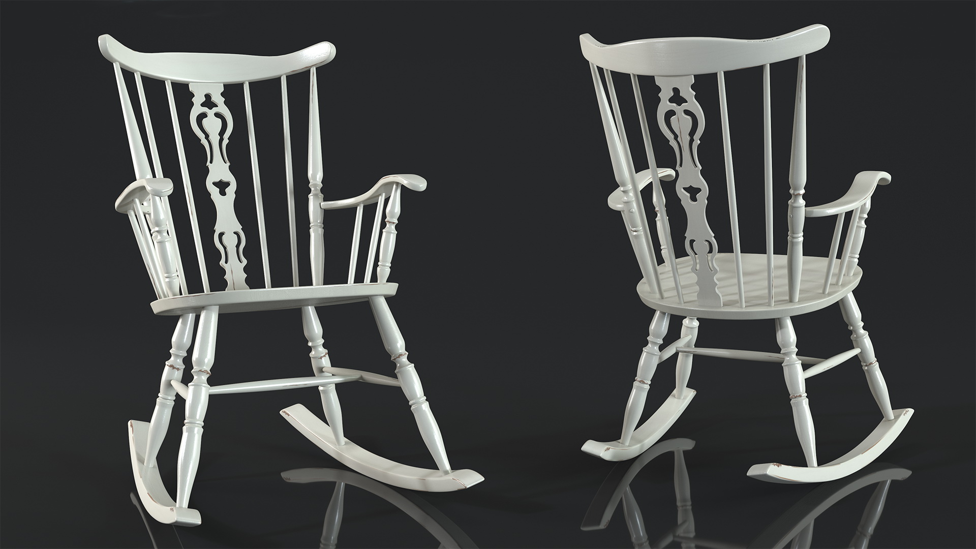 3D Antique Wooden Rocking Chair model