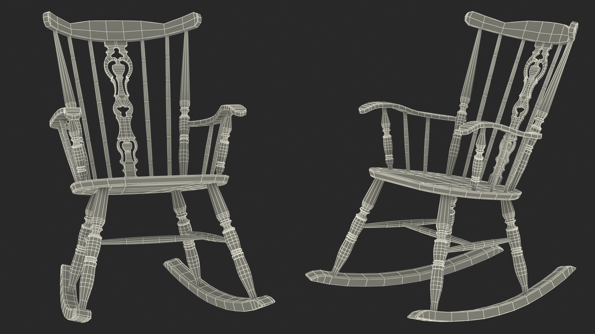3D Antique Wooden Rocking Chair model