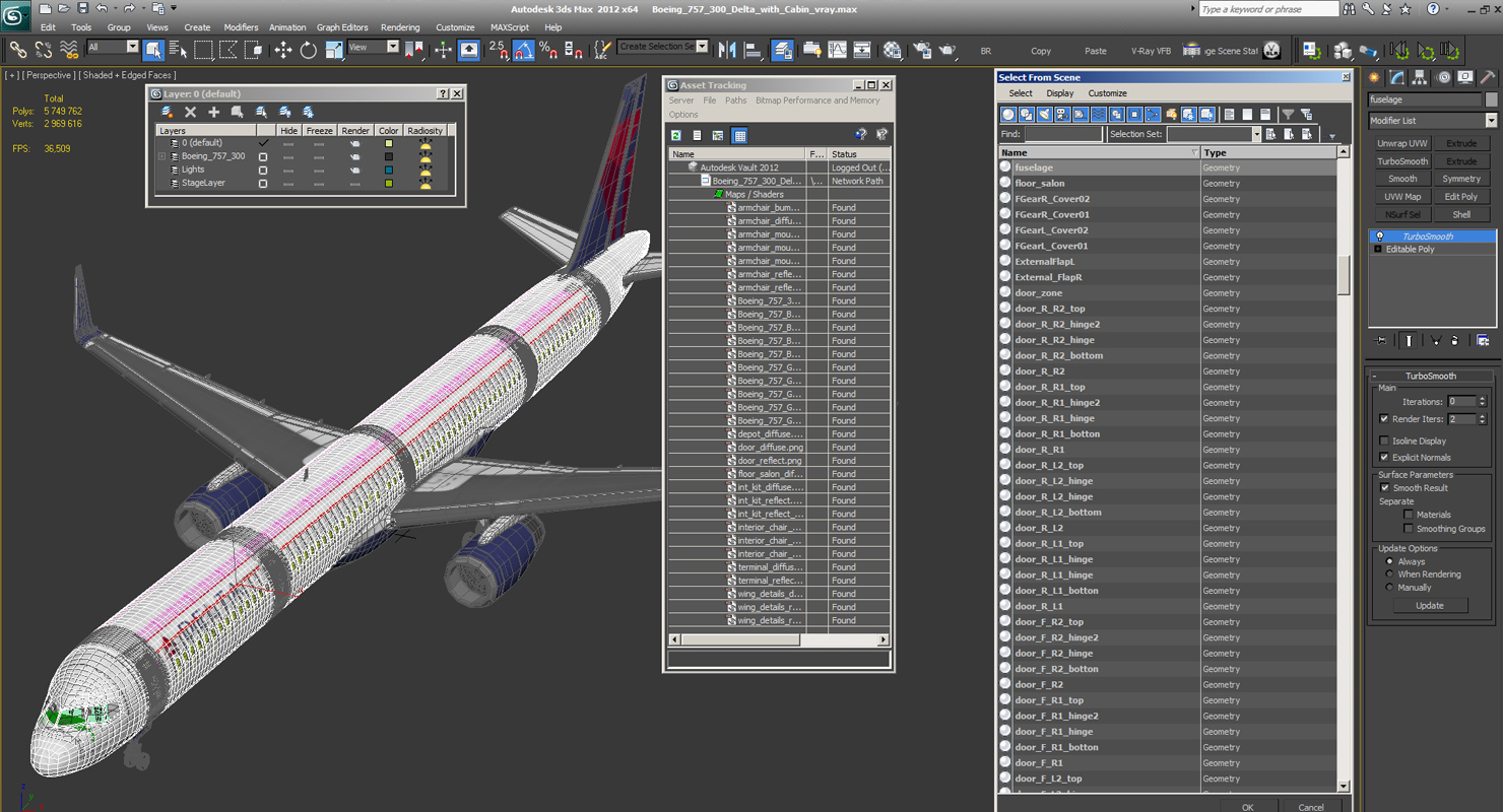3D Boeing 757 300 Delta with Cabin