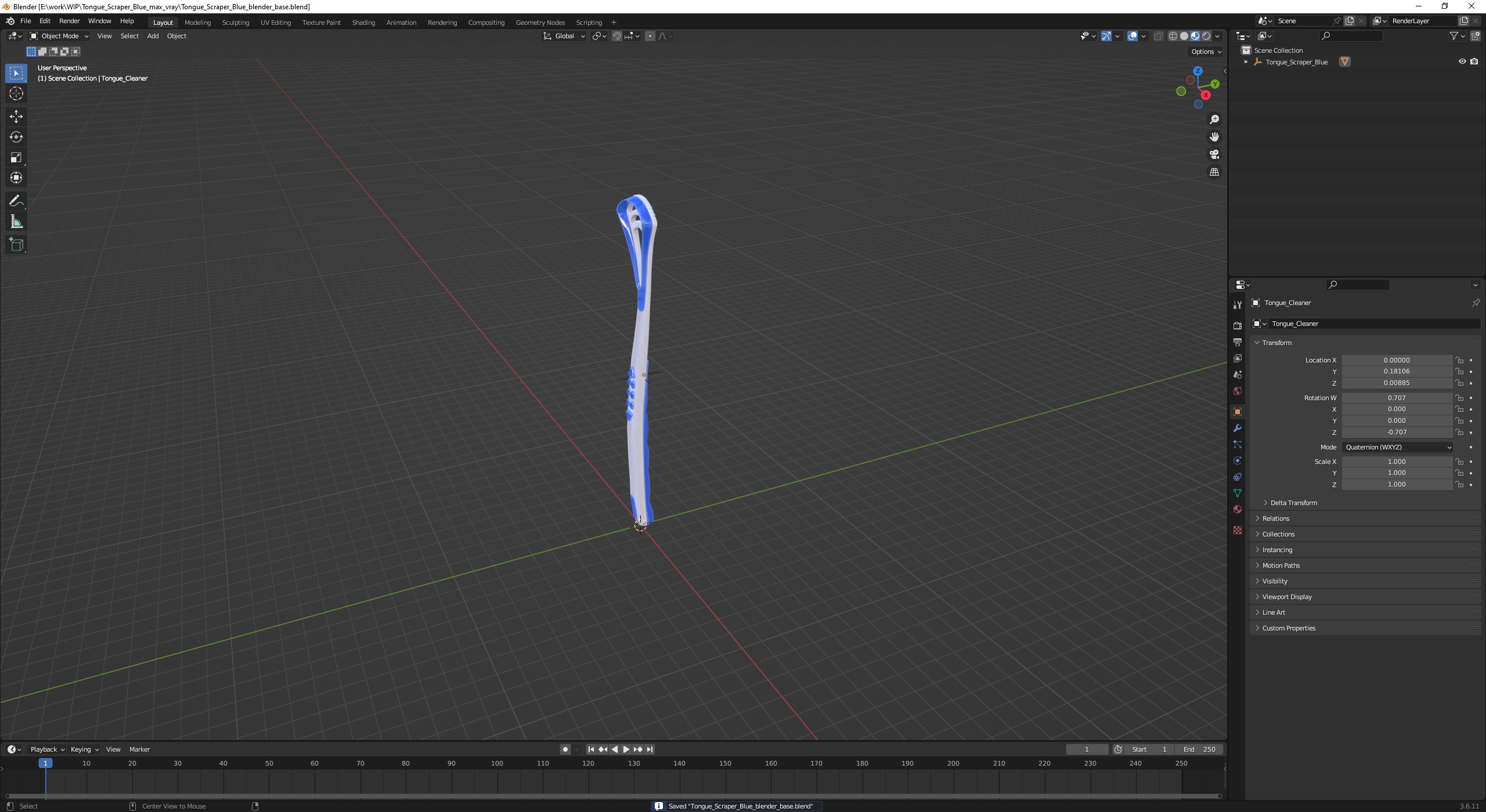 Tongue Scraper Blue 3D model