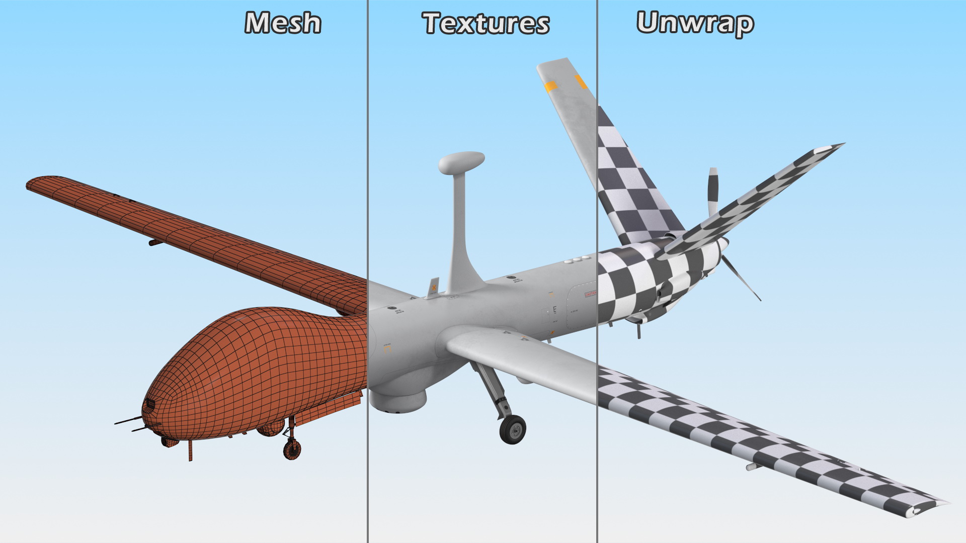 3D Elbit Hermes 900 UAV Rigged for Maya