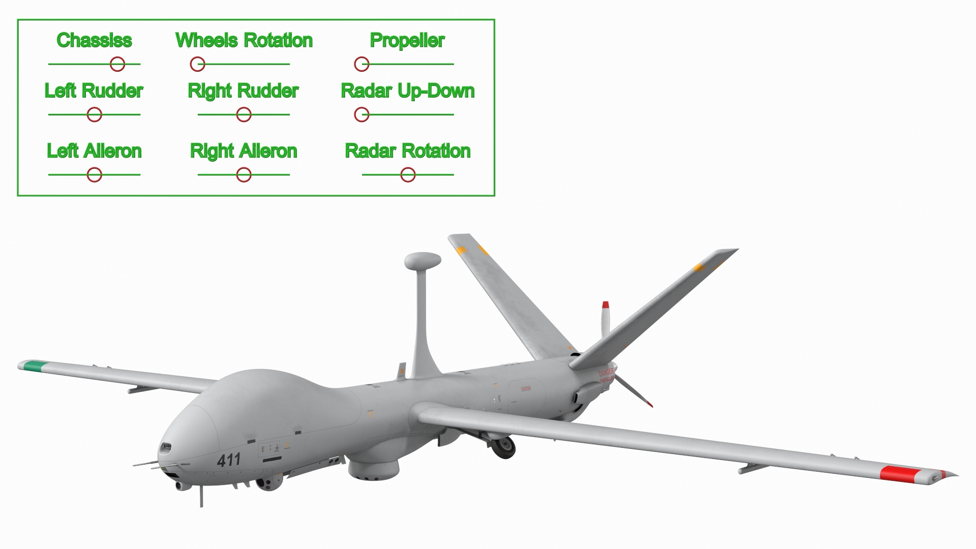3D Elbit Hermes 900 UAV Rigged for Maya