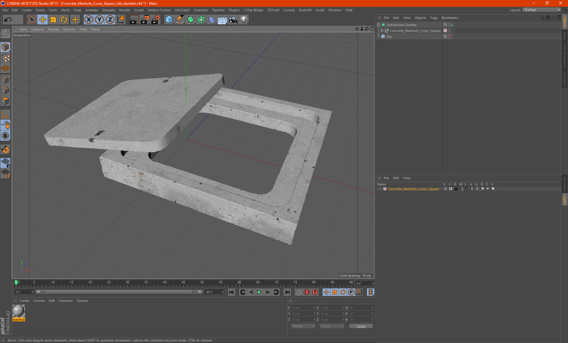Concrete Manhole Cover Square 3D model