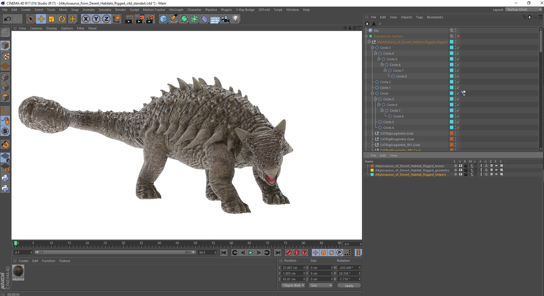 Ankylosaurus from Desert Habitats Rigged for Cinema 4D 3D model